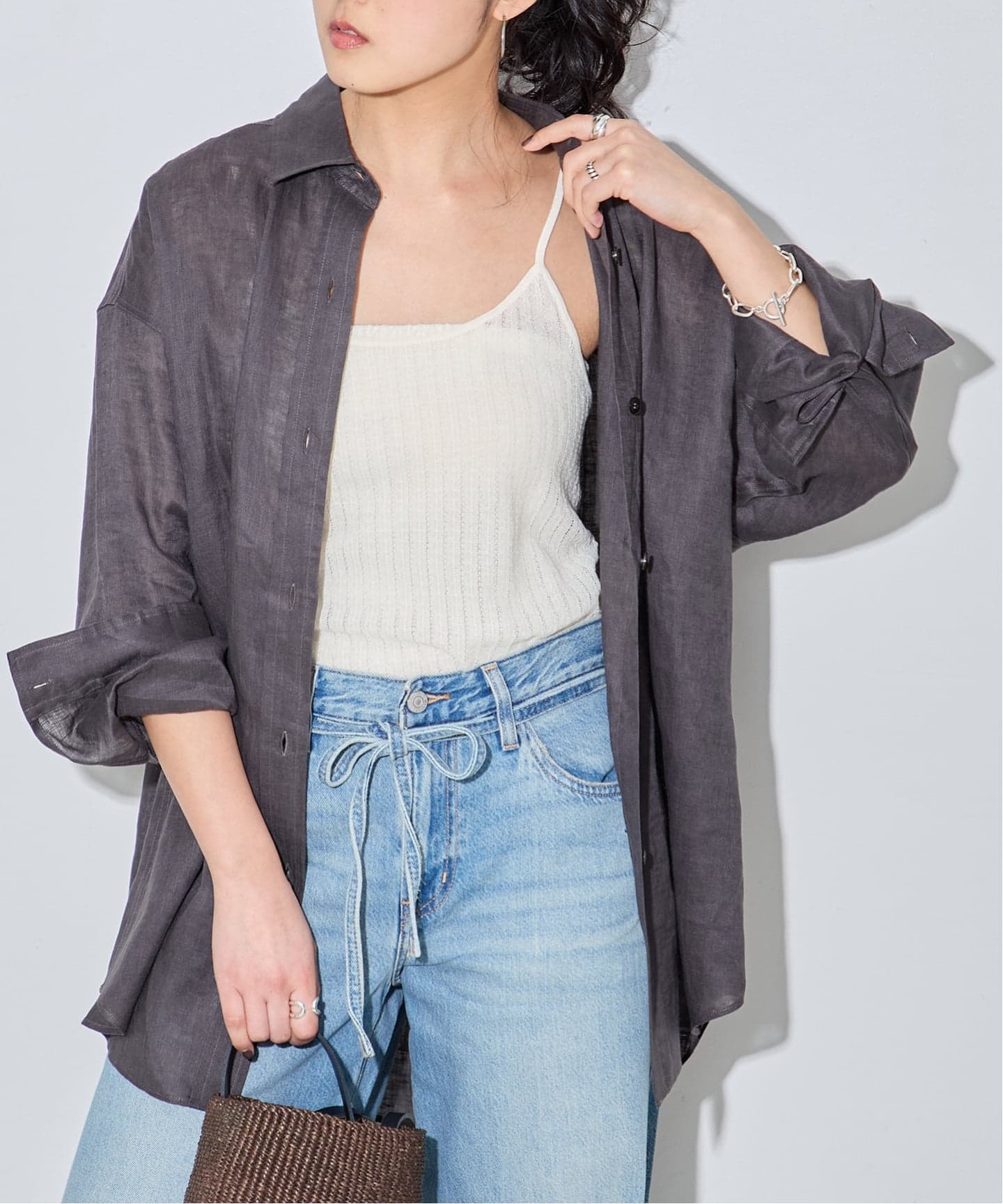 キャミソール ORGANDY LAYERED TOPS 2点セットシャツ+キャミソールニットセット Y2K セットアップ[品番