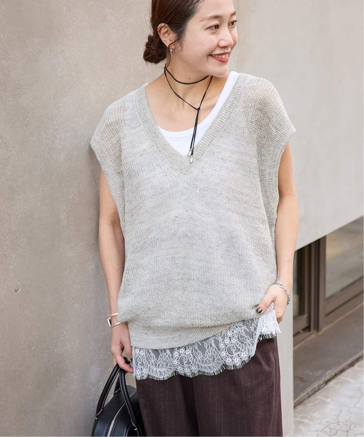 2026新品【osedit】WASHABLELINEN Vベスト グレー osedit】WASHABLELINEN Vベスト（ベスト）｜JOURNAL STANDARD