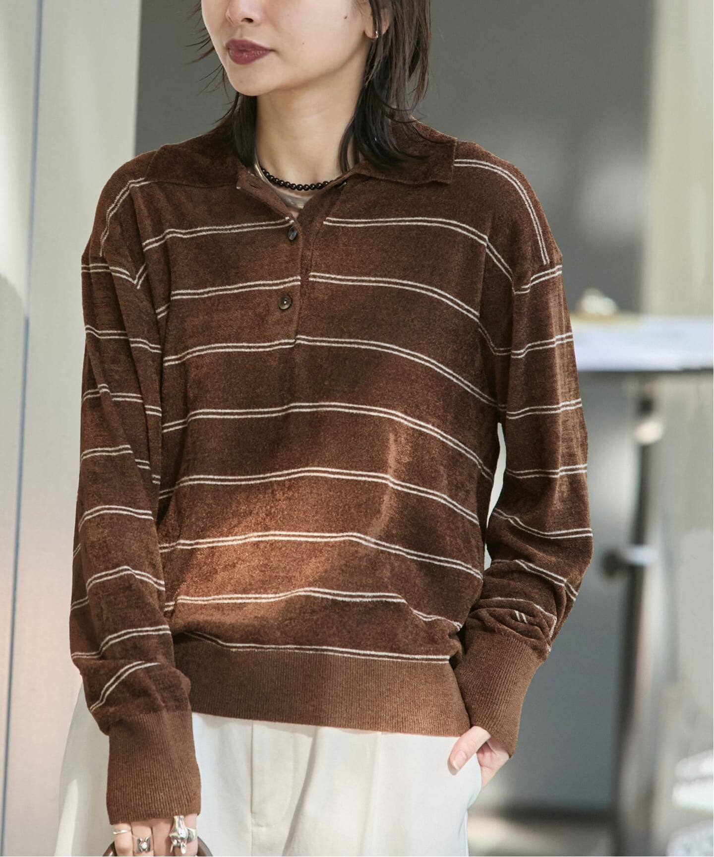 追加2》ベロアニットロングスリーブポロシャツ（ニット／セーター 