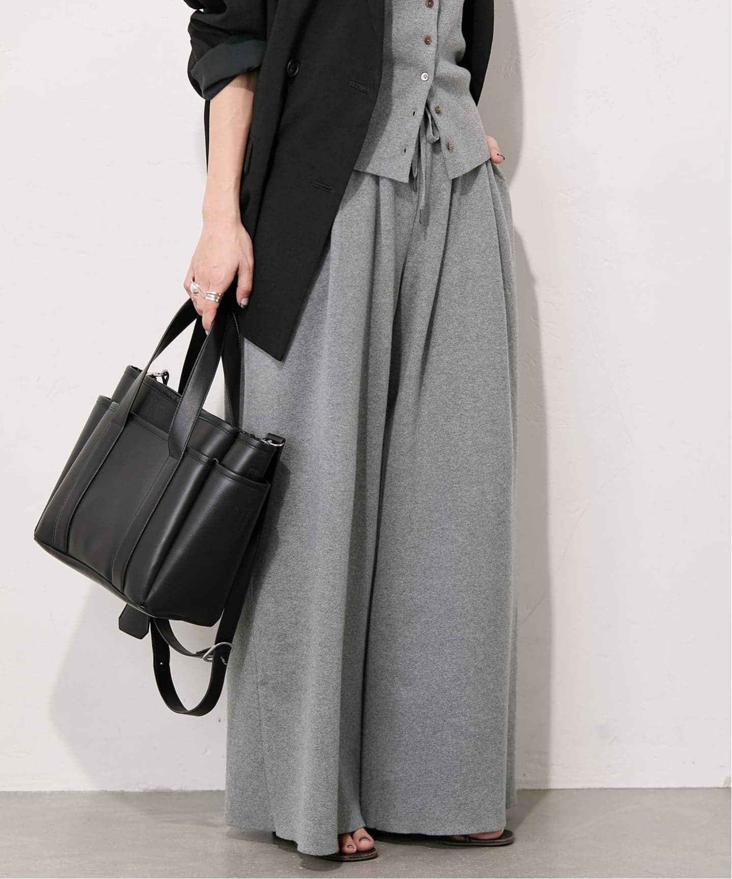 △美品 エルメス コットン混 タックワイドパンツ グレージュ 40 【公式