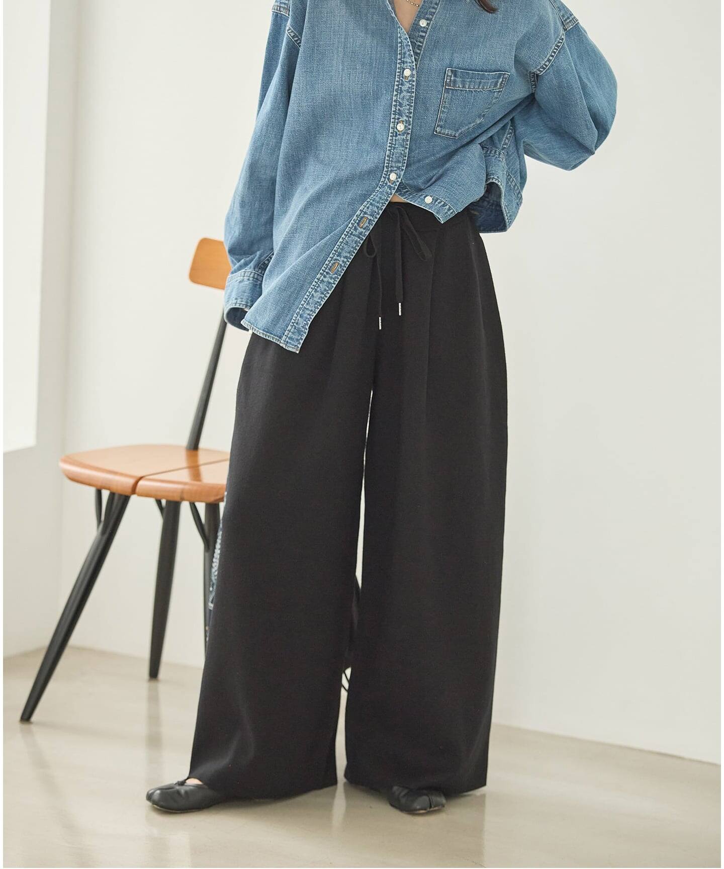 追加予約》WASHABLE コットンシルクミックスタックワイドパンツ