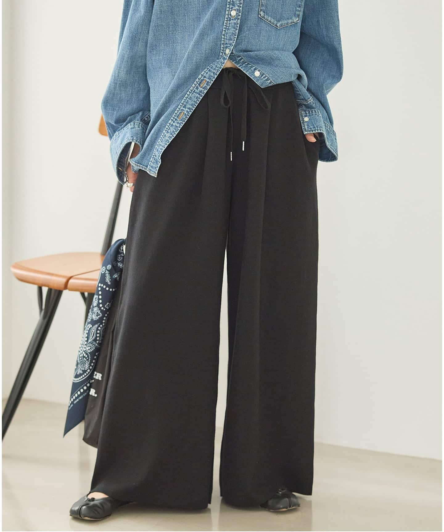 追加予約》WASHABLE コットンシルクミックスタックワイドパンツ