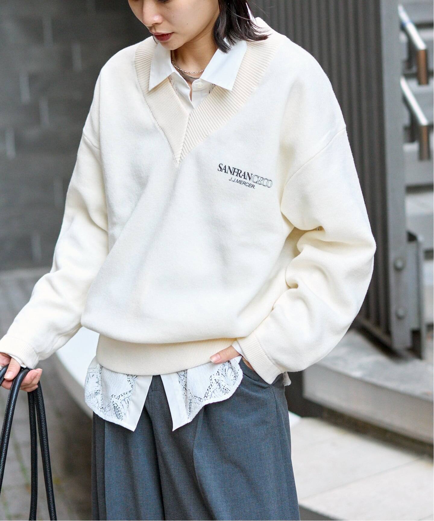 ヴィアジェイ via j 長袖ニット オフホワイト 美品 別注【J.J.Mercer / ジェイジェイマーサー】Vニット（ニット／セーター