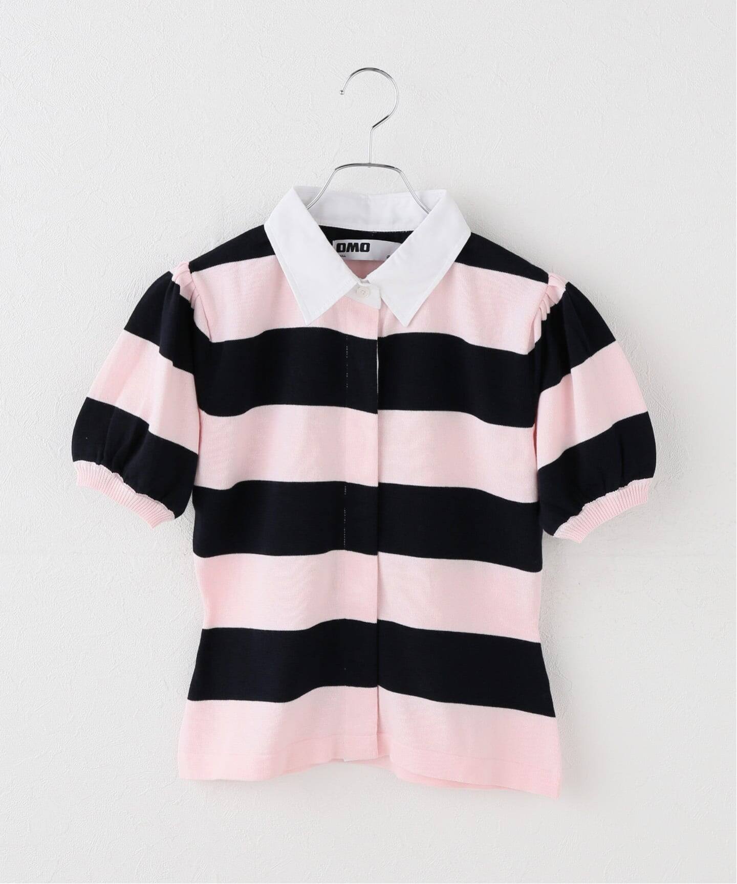 OMO/オモ】 Stripes Puff Sleeve Knit Top（シャツ／ブラウス
