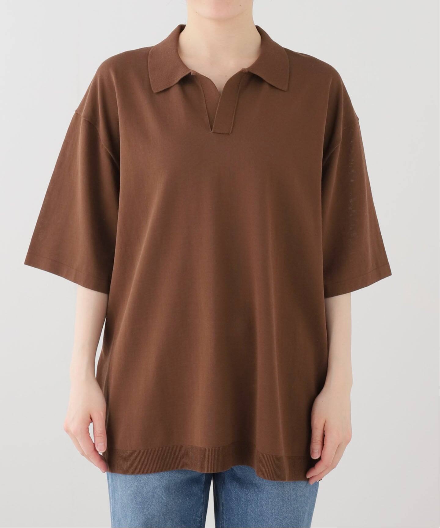 ATON 】FINE ICE COTTON SKIPPER POLO SWEATE（ニット／セーター