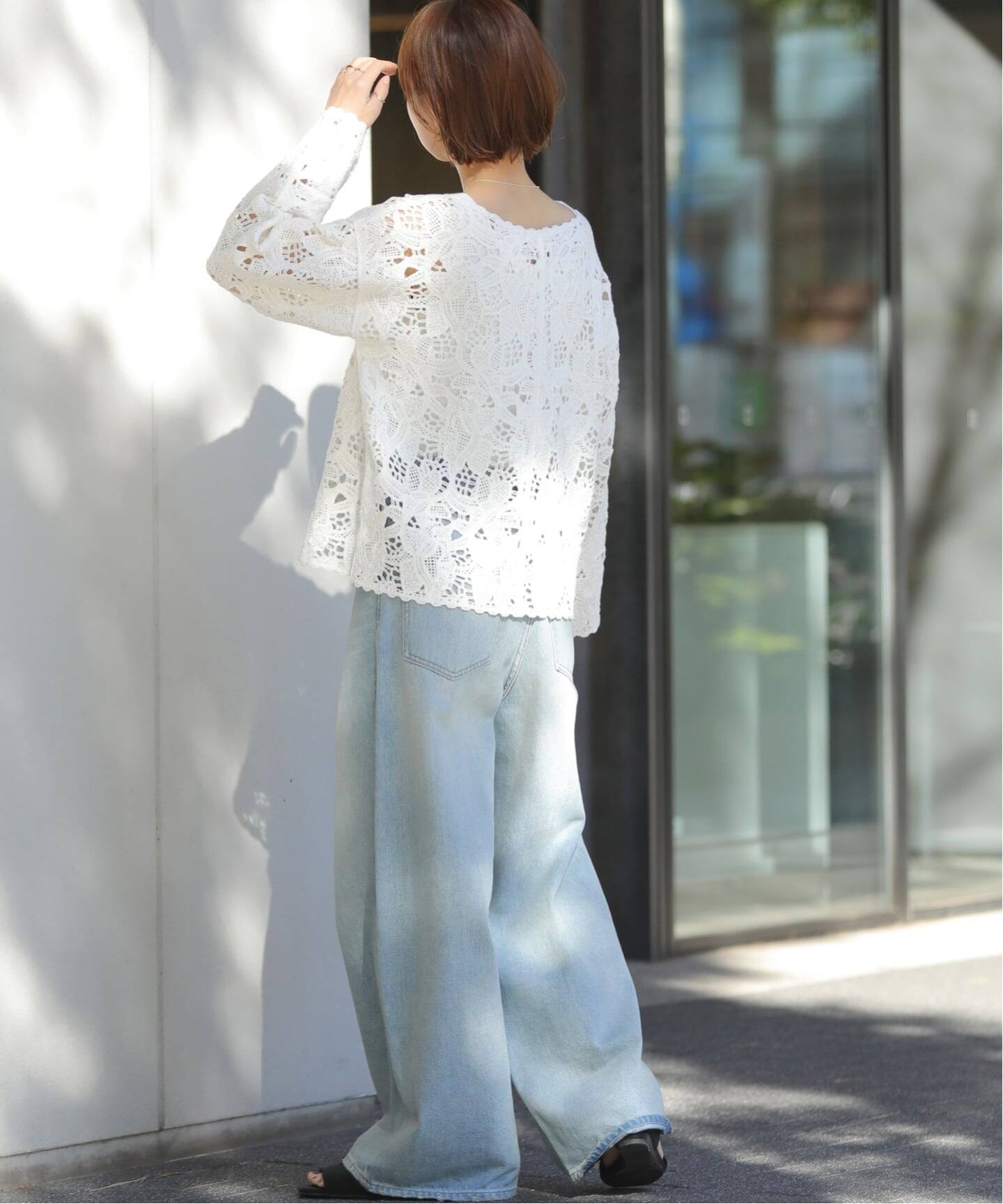 JOURNAL STANDARD relume - 【新品】JOURNAL STANDARD relume ジャーナルスタンダード レリューム ブラック 黒 サイズ:FREE / 25春夏 エンブロイダリー クロシェ プルオーバー / ニット 長袖 ワイドスリーブ クロップド丈 レース柄 / トップス セーター【レディース】 エンブロイダリークロシェレースプルオーバー（ニット／セーター