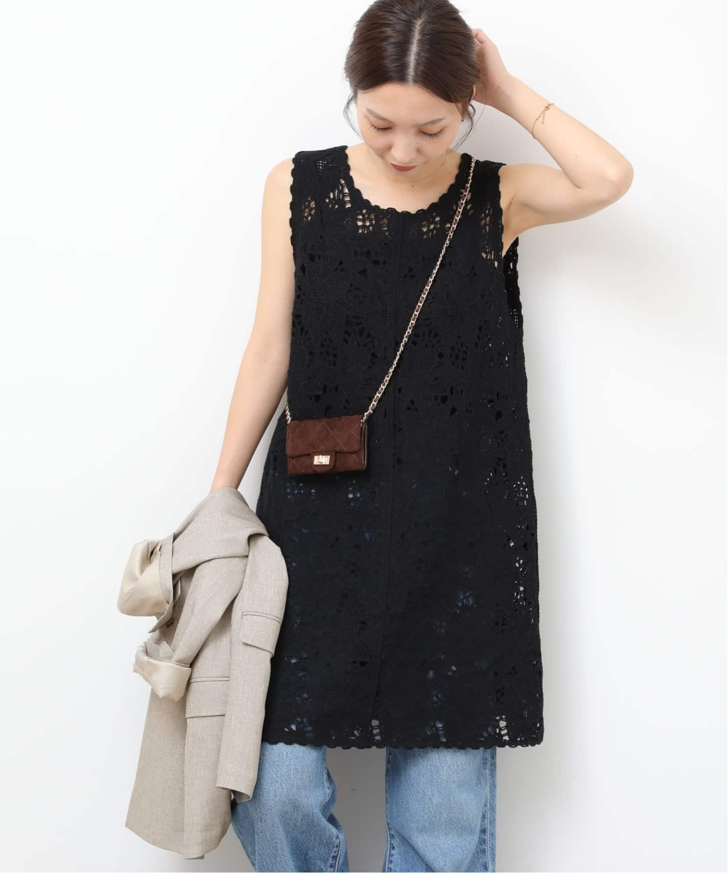 予約》［26SS新作］エンブロイダリークロシェレースチュニック