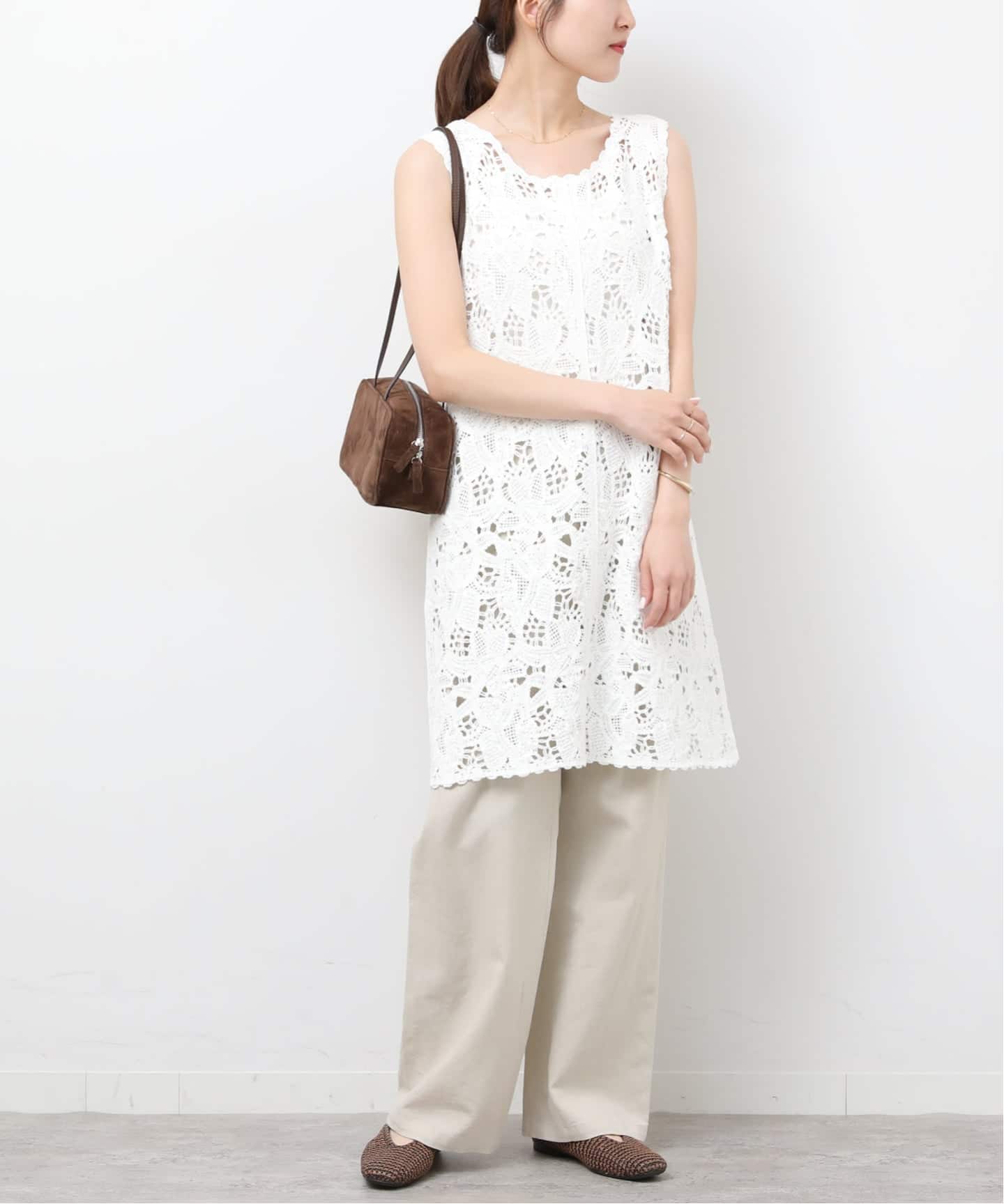 予約》［26SS新作］エンブロイダリークロシェレースチュニック