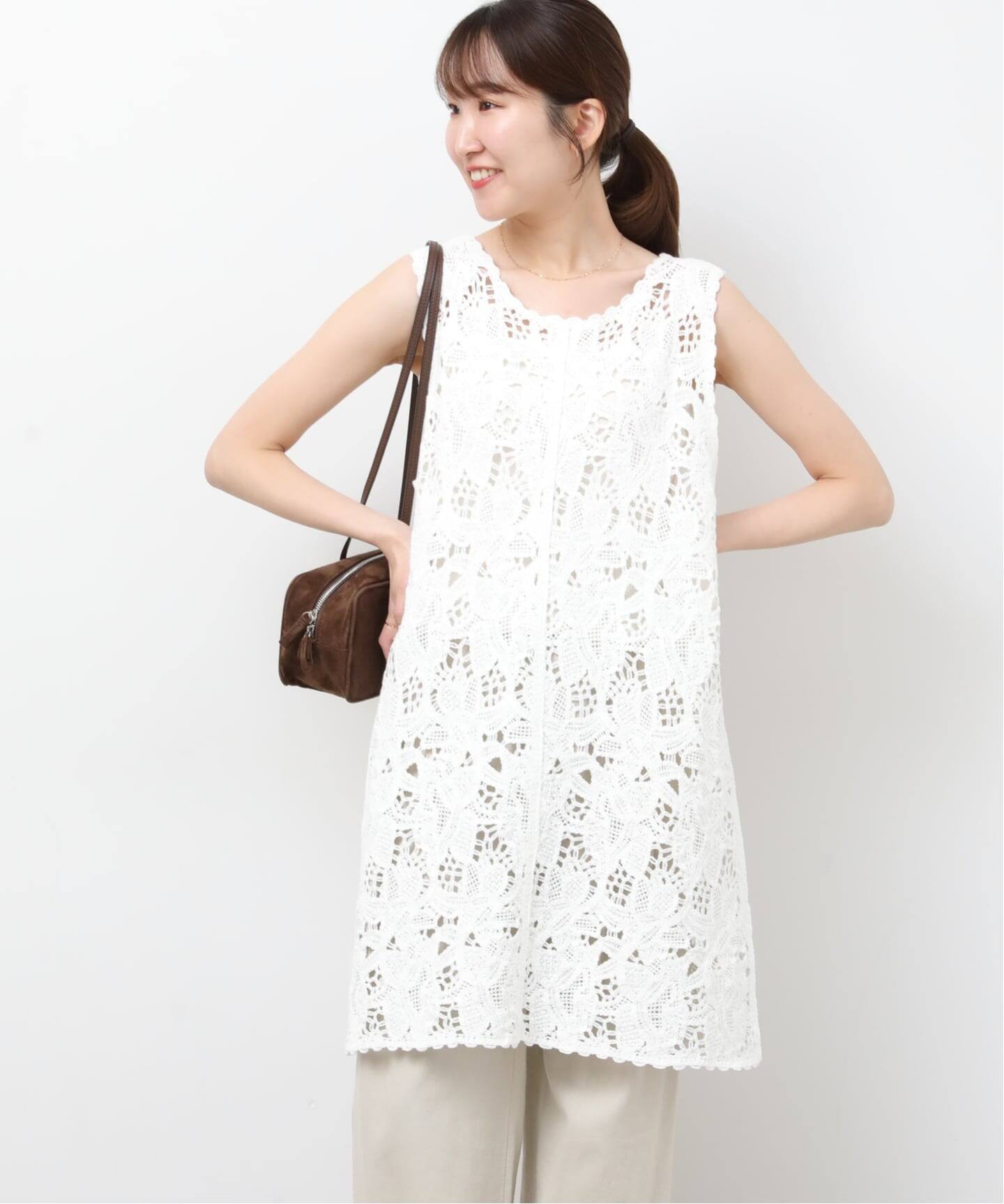 予約》［26SS新作］エンブロイダリークロシェレースチュニック