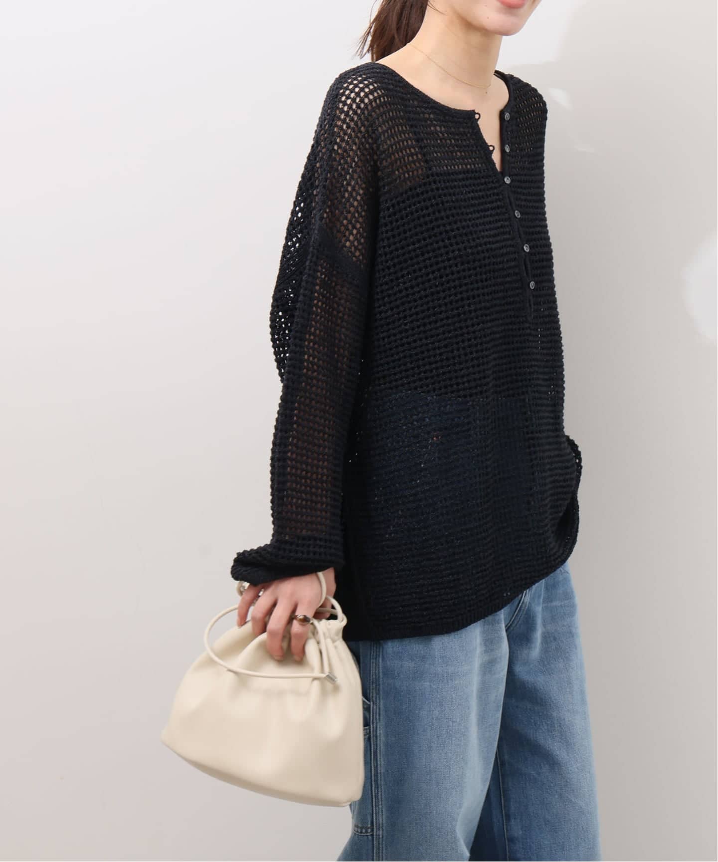 【美品】J.S.relumeミックスメッシュ2WAYヘンリープルオーバー ミックスメッシュ2WAYヘンリープルオーバー（ニット／セーター