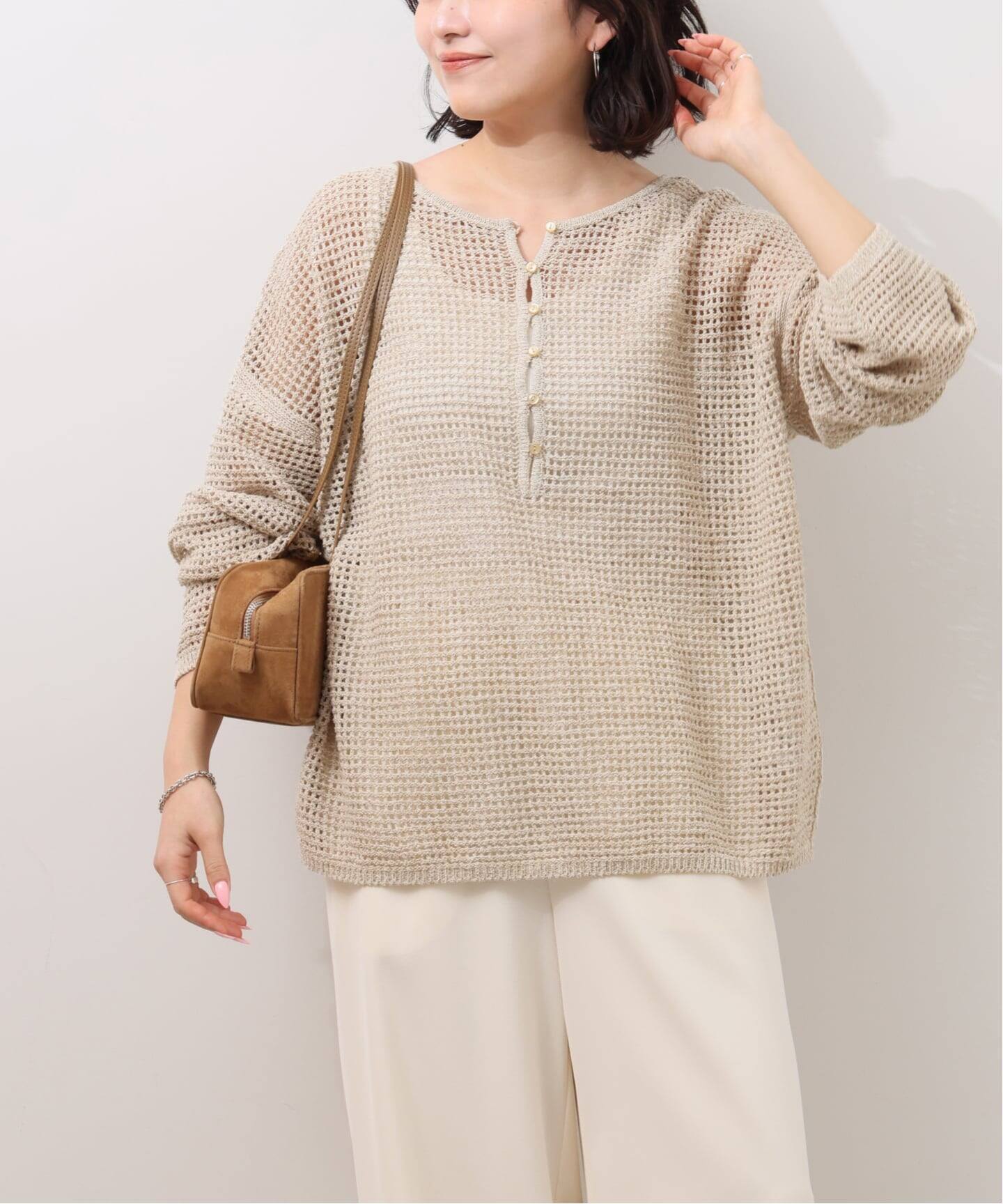 Ameri◆2WAY SHINE MESH KNIT TOP ベージュ セール】2WAY LOOSE KNIT TOP（ニット/セーター）｜Ameri（アメリ）の