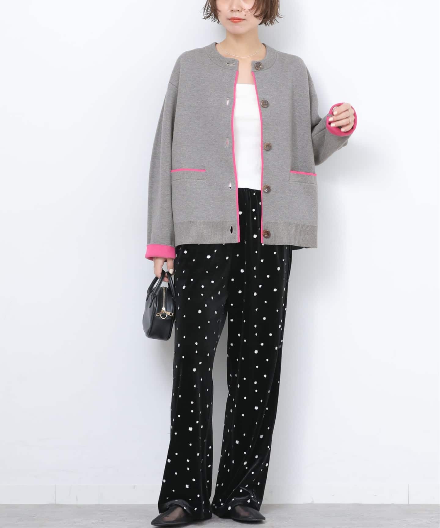 予約》ダブルニットコントラストカーディガン（カーディガン