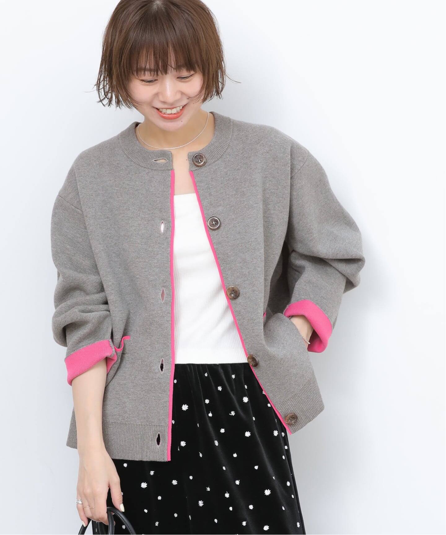 ダブルニットコントラストカーディガン（カーディガン）｜JOURNAL