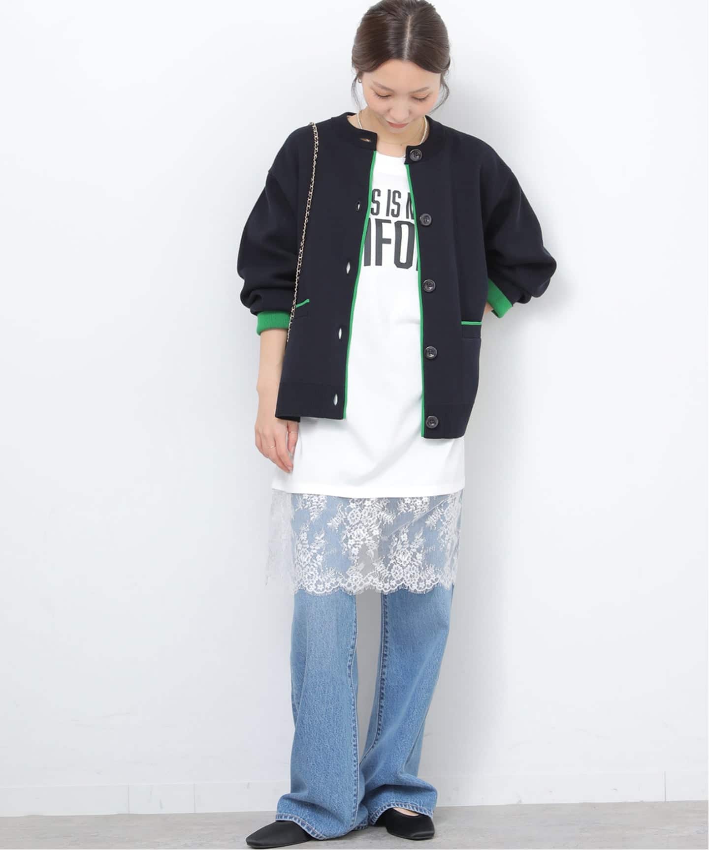 予約》ダブルニットコントラストカーディガン（カーディガン