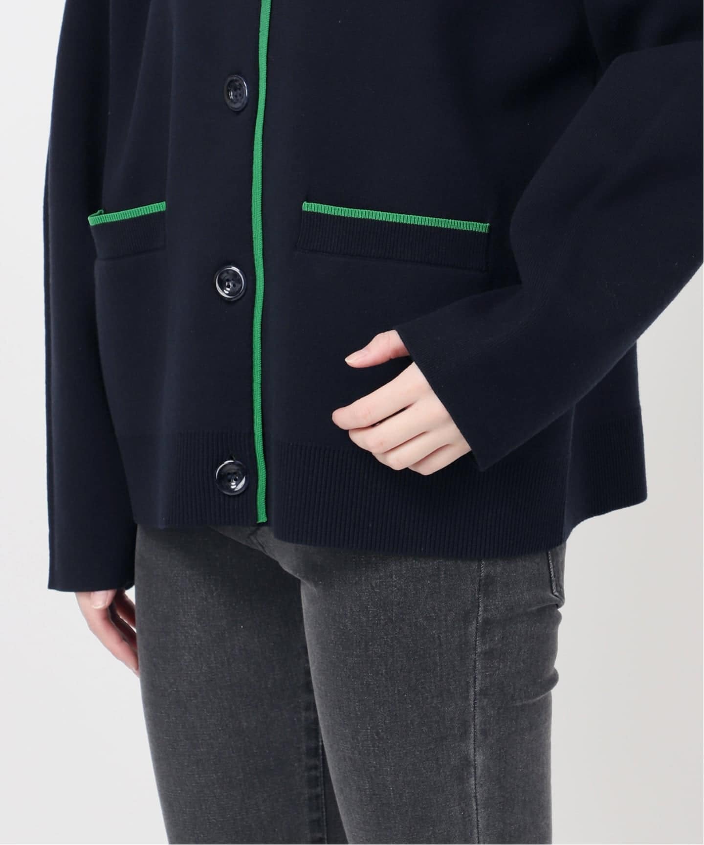 予約》ダブルニットコントラストカーディガン（カーディガン