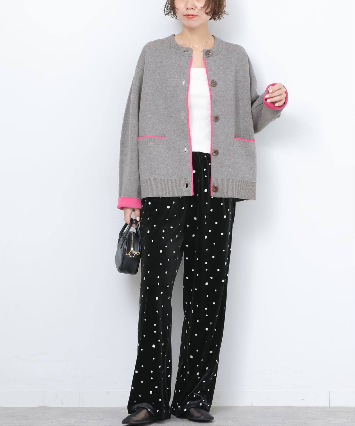 【タグ付き新品】ダブルニットコントラストカーディガン 追加予約》ダブルニットコントラストカーディガン（カーディガン