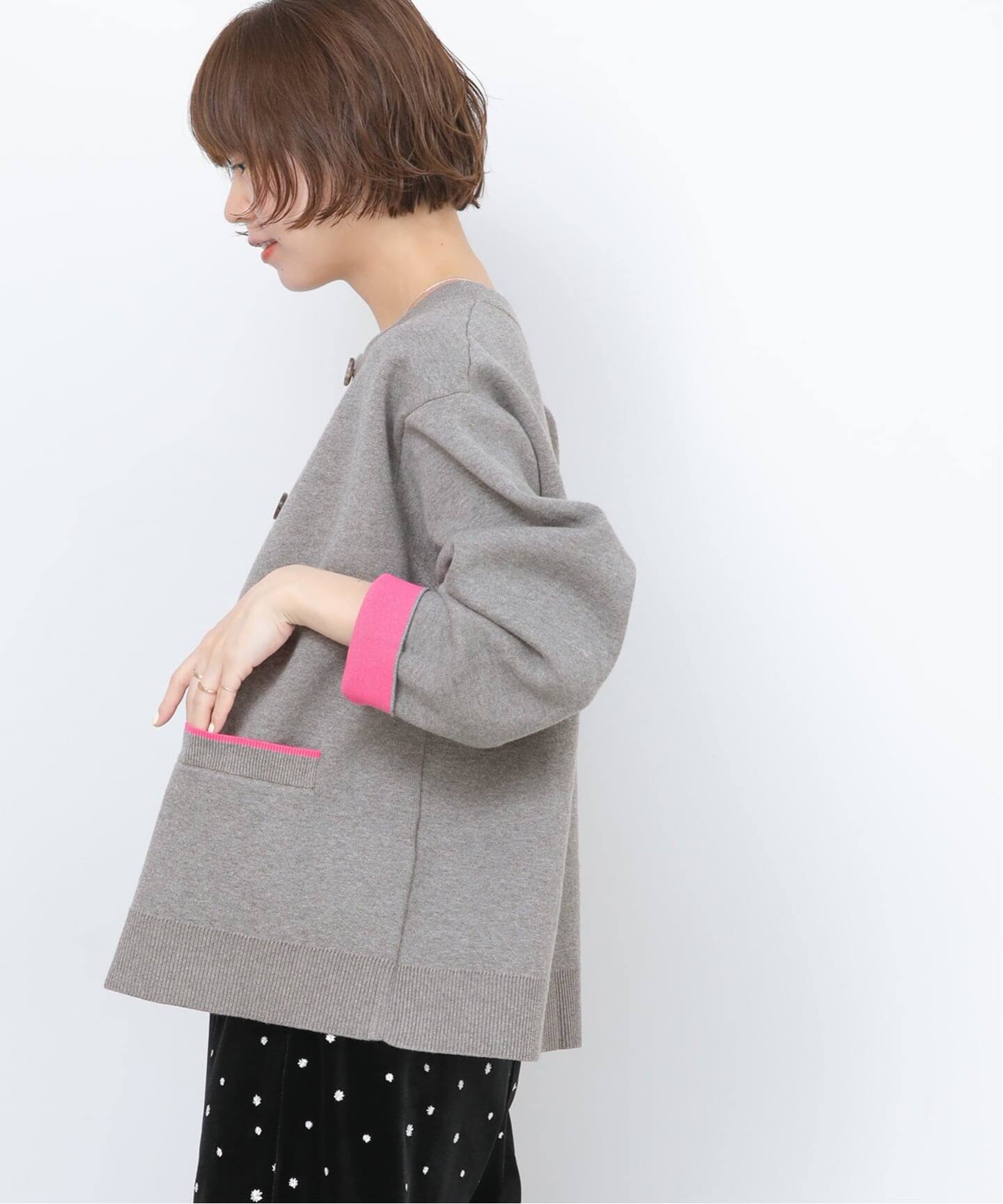 追加予約》ダブルニットコントラストカーディガン（カーディガン