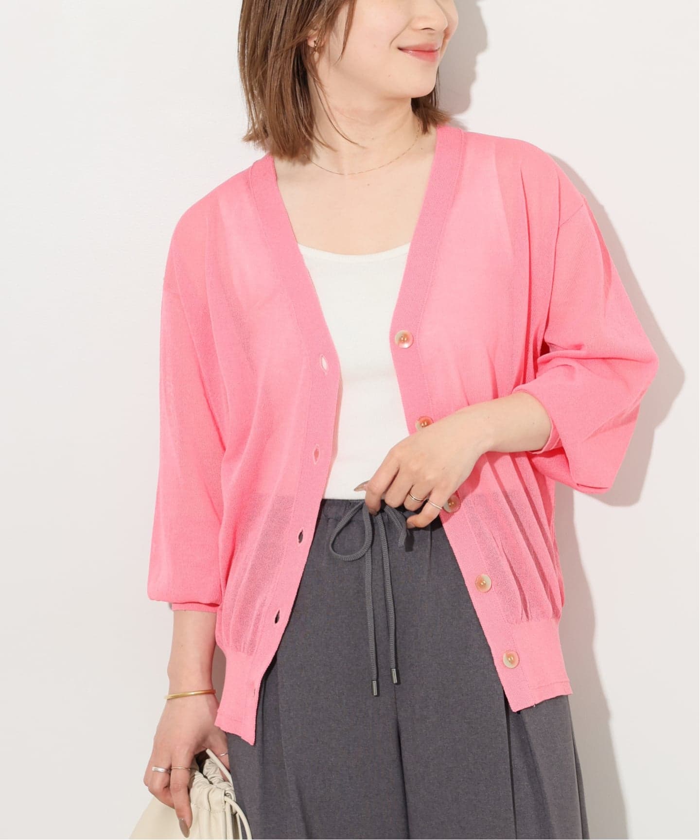 ジャーナルスタンダードラックスYONETOMI 長袖カーディガン　ピンク yonetomi】WASHABLE BOUMOU MERINO C/D（カーディガン）｜journal