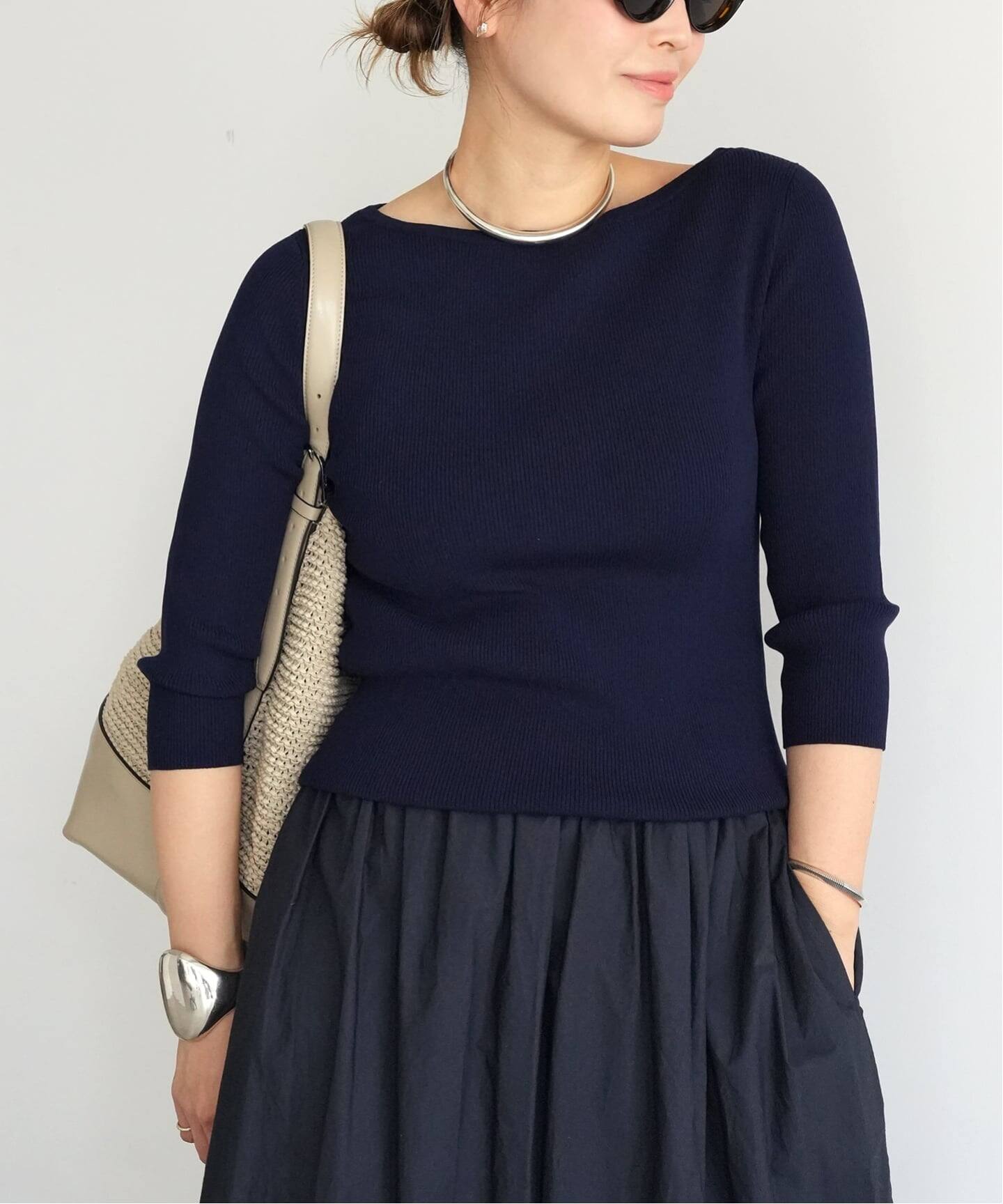 ドゥーズィエムクラス リブボート プルオーバー ネイビー ICE Rib Boat Neck プルオーバー（ニット／セーター）｜Deuxieme