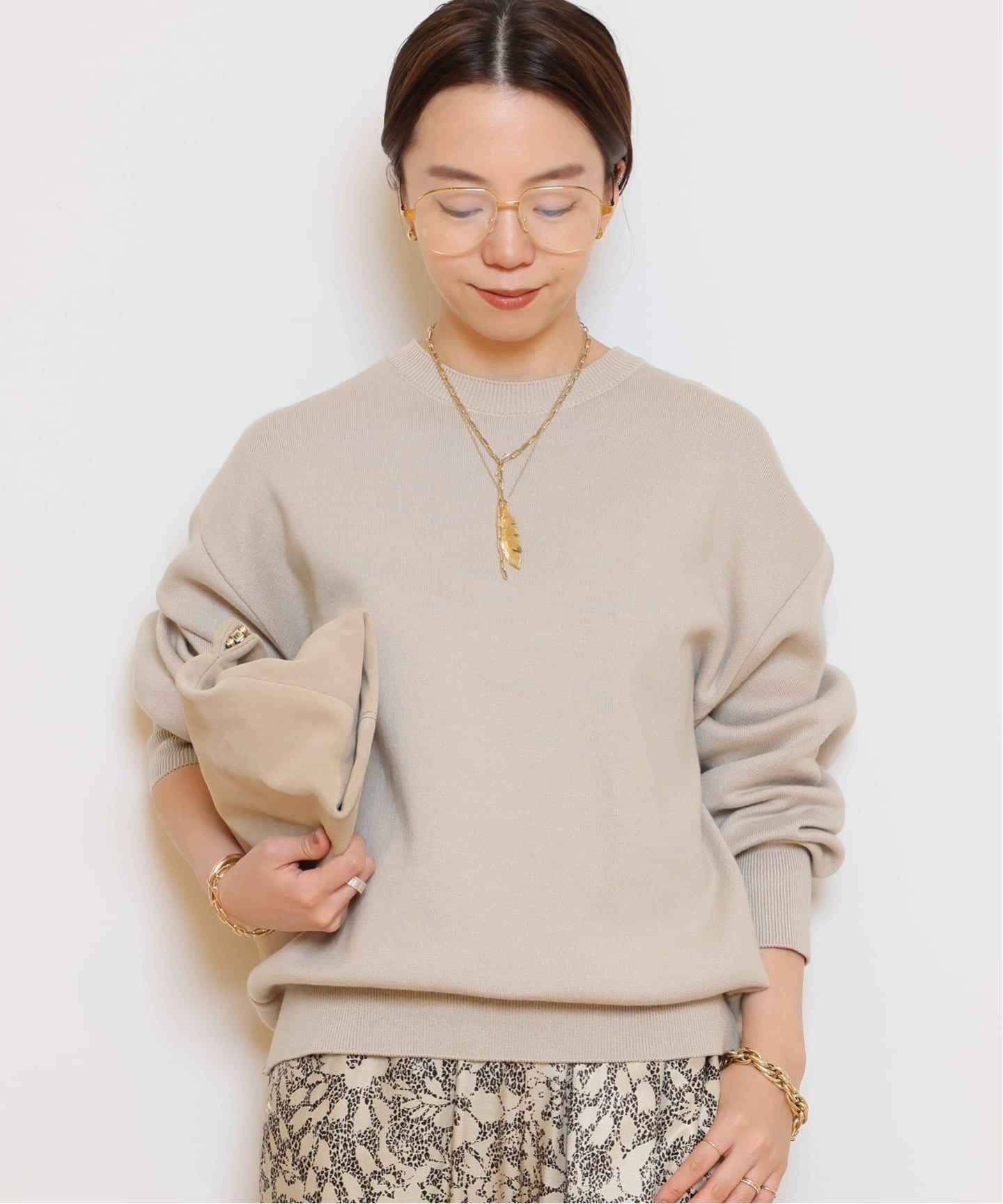 ドゥーズィエムクラス　SMOOTH TOP クルーネックプルオーバー　ベージュ SMOOTH TOP クルーネック プルオーバー（ニット／セーター）｜Deuxieme