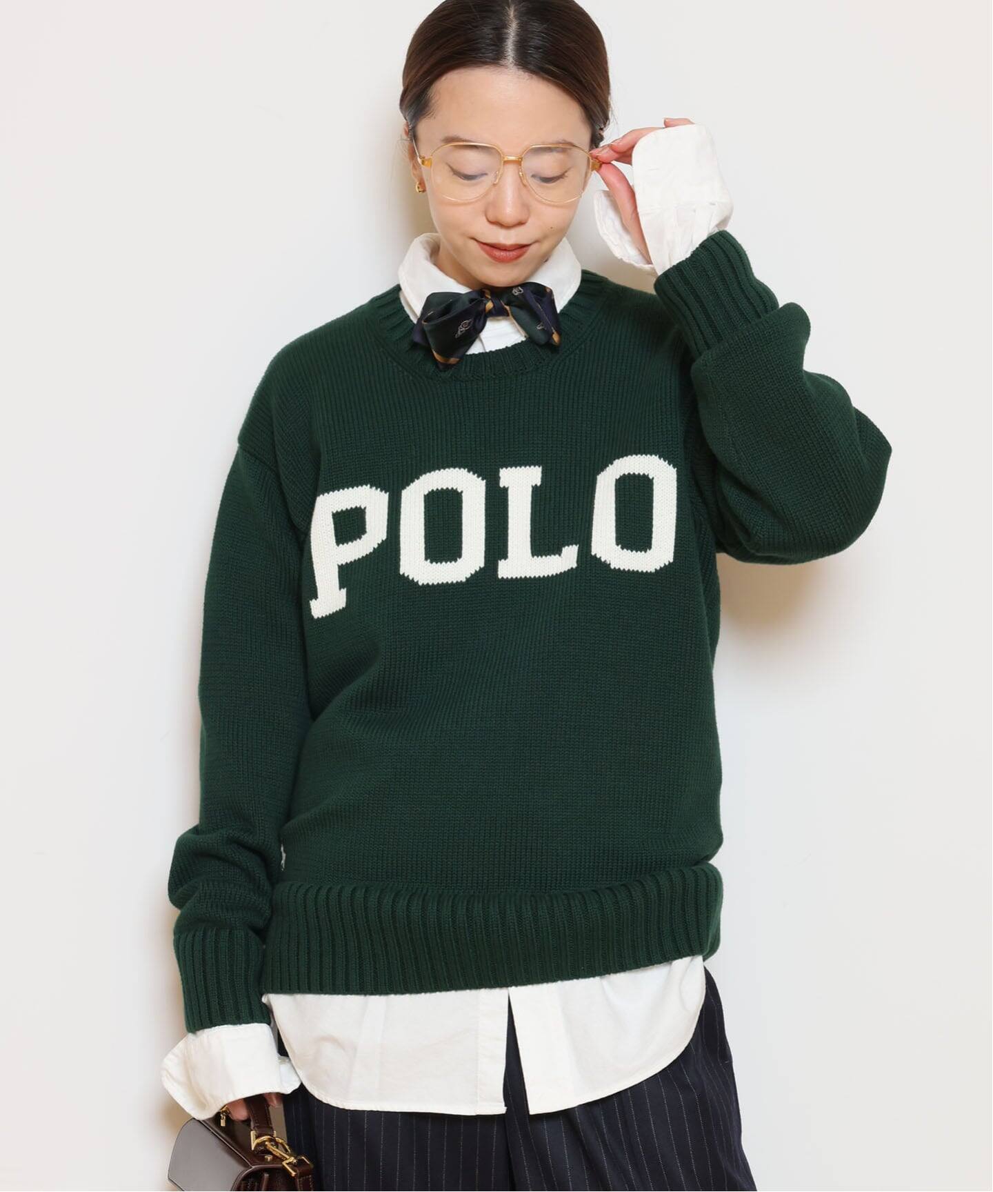 ポロ ラルフローレン グリーン クルーネック ニット ウール Lサイズ POLO RALPH LAUREN / ポロ ラルフ ローレン】5GG クルーネック 