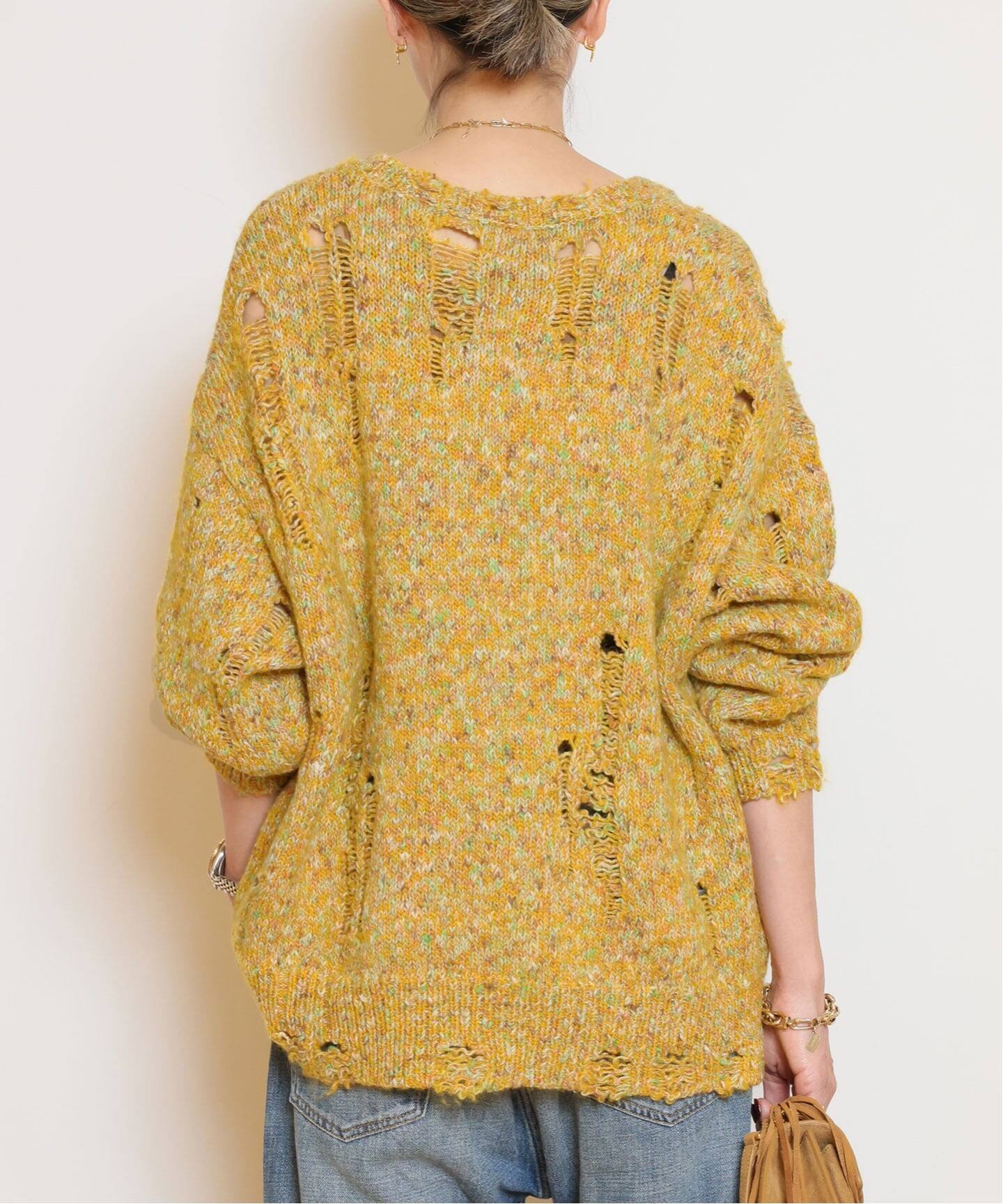 黄色カーデガン R13/アールサーティーン】DISTRESSED OVERSIZED カーディガン（ニット