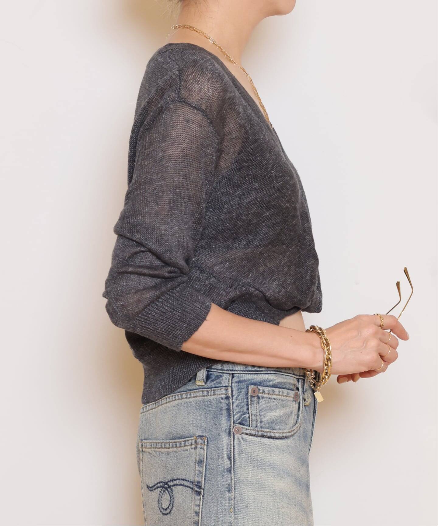 R13/アールサーティーン】 3/4 SLEEVE TWISTED FRONT カーディガン
