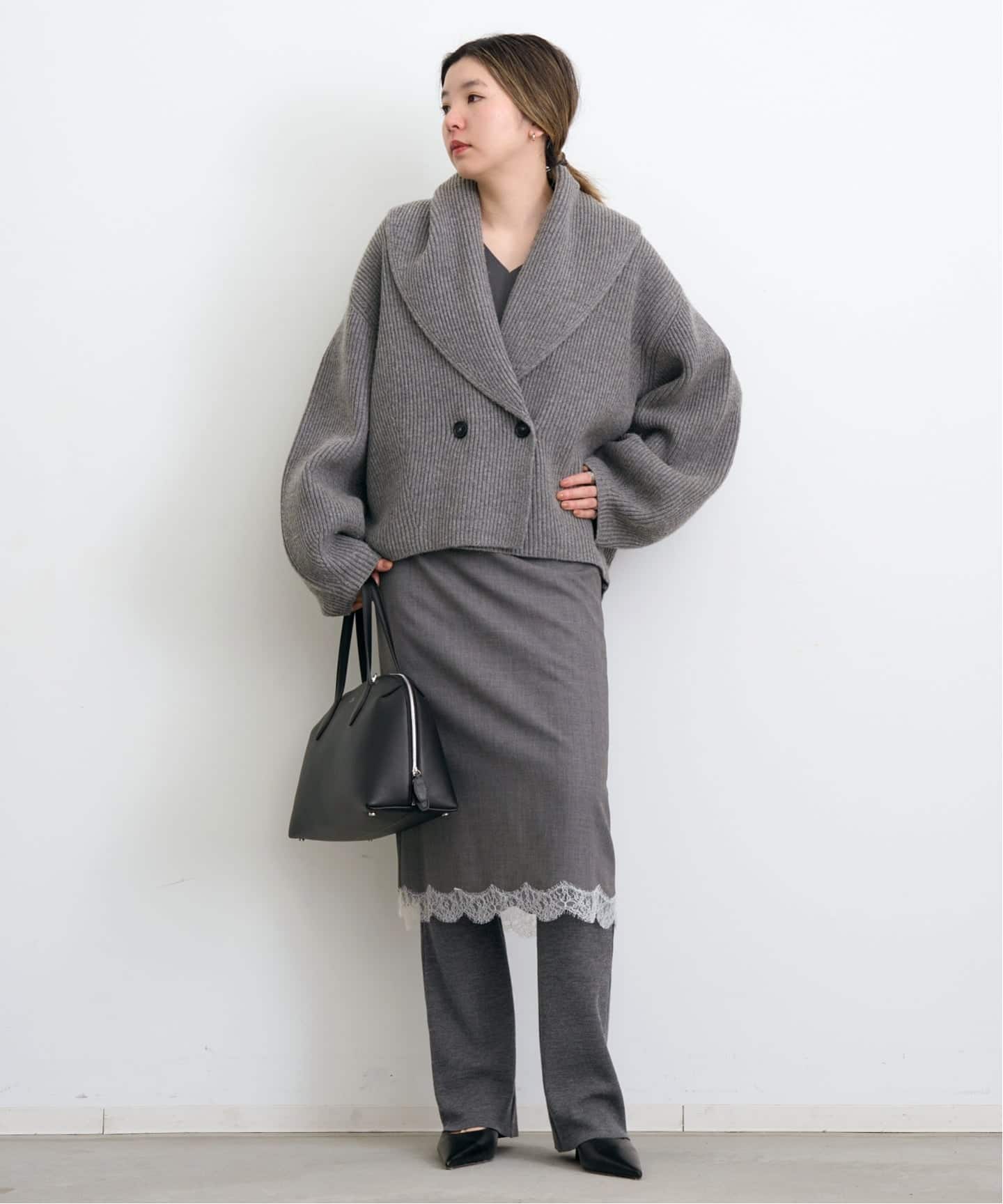 トーテム リブロングカーディガン ニットコート ワンピース グレー TOTEME TOTEME/トーテム】 SHAWL-LAPEL CARDIGAN（カーディガン）｜L