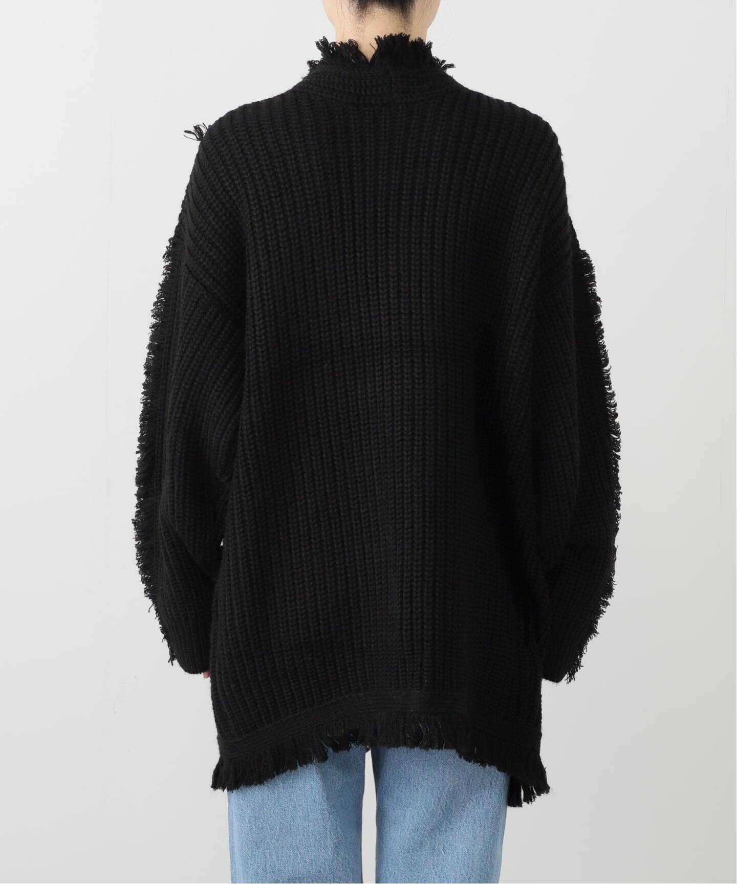 FRINGE KNIT CARDIGAN 黒　XL USED】FRINGE DESIGN BIG & WIDE LOW GAUGE MOLE KNIT CARDIGAN