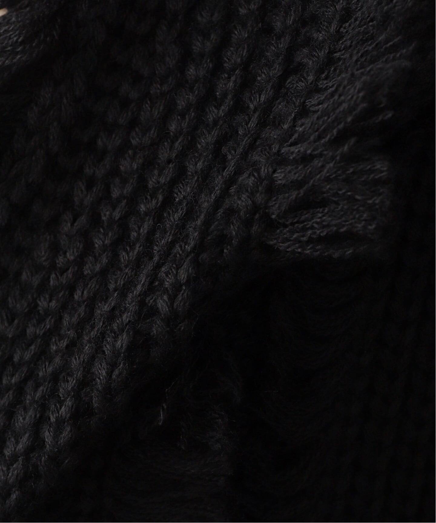 FRINGE KNIT CARDIGAN 黒　XL USED】FRINGE DESIGN BIG & WIDE LOW GAUGE MOLE KNIT CARDIGAN