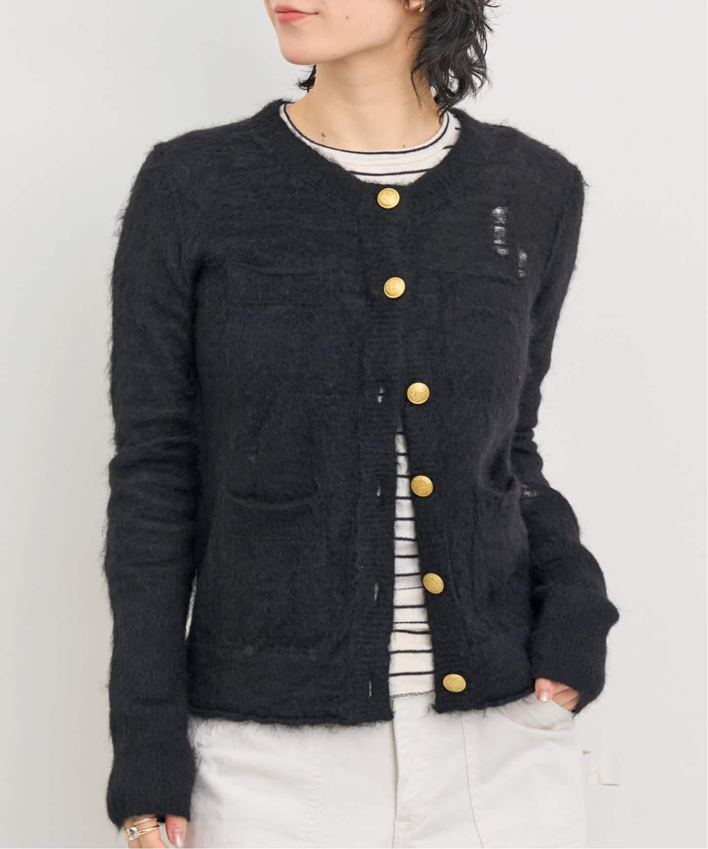 R13/アールサーティーン】 ELONGATED SHRUNKEN CREWNECK CARDIGAN