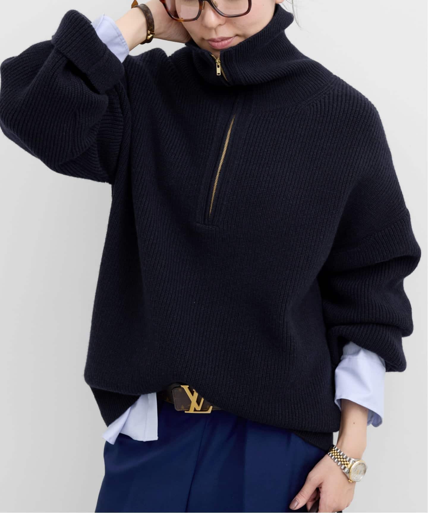RASPAIL/ラスパイユ】HALF ZIP RIB KNIT（ニット／セーター）｜L