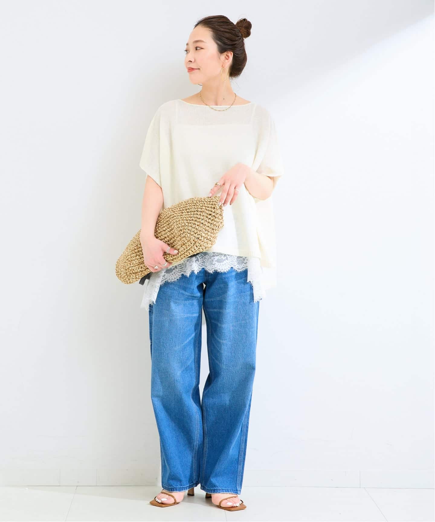 手洗い可 / FRENCH ICY LINEN ポンチョプルオーバー（ニット／セーター