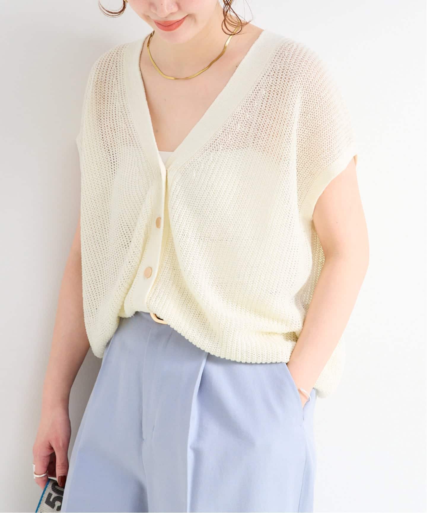 予約》手洗い可 / FRENCH ICY LINEN 畦ベスト（ベスト）｜B.C STOCK