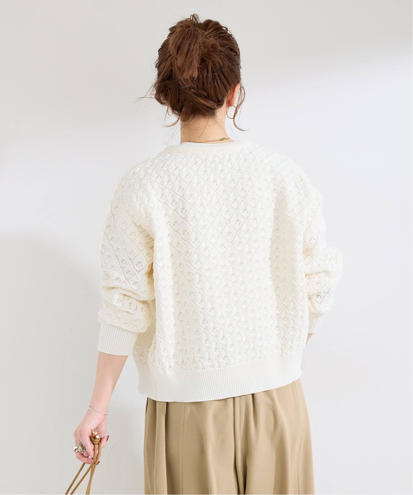 PEARLYGATES幾何学模様 ホワイト カーディガン 手洗い可 / 幾何柄ZIPカーディガン（カーディガン）｜B.C STOCK（ベー