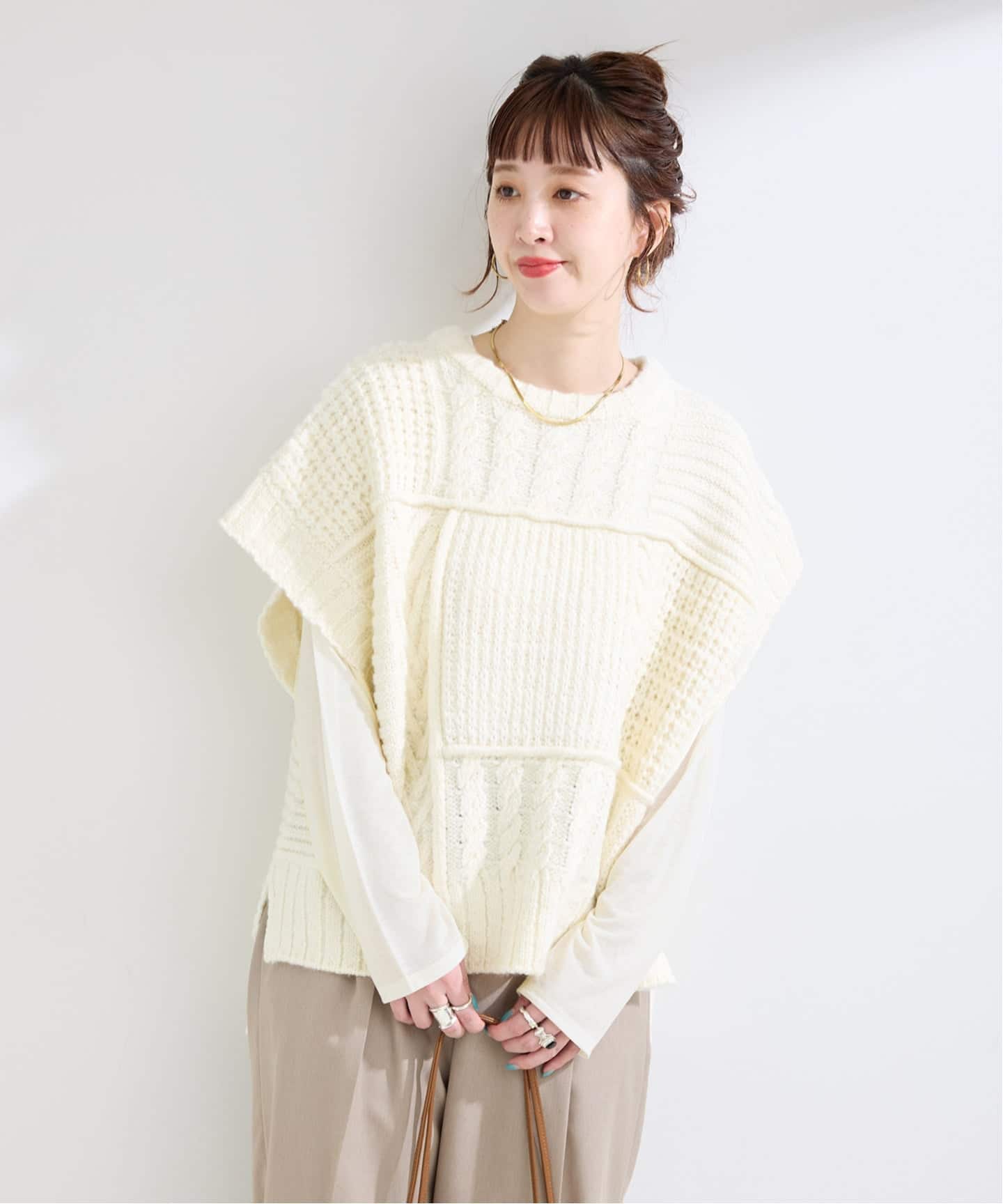 2枚セット》パッチワークニットベスト*ロンTSET(ニット 2枚セット》パッチワークニットベスト*ロンTSET(ニット