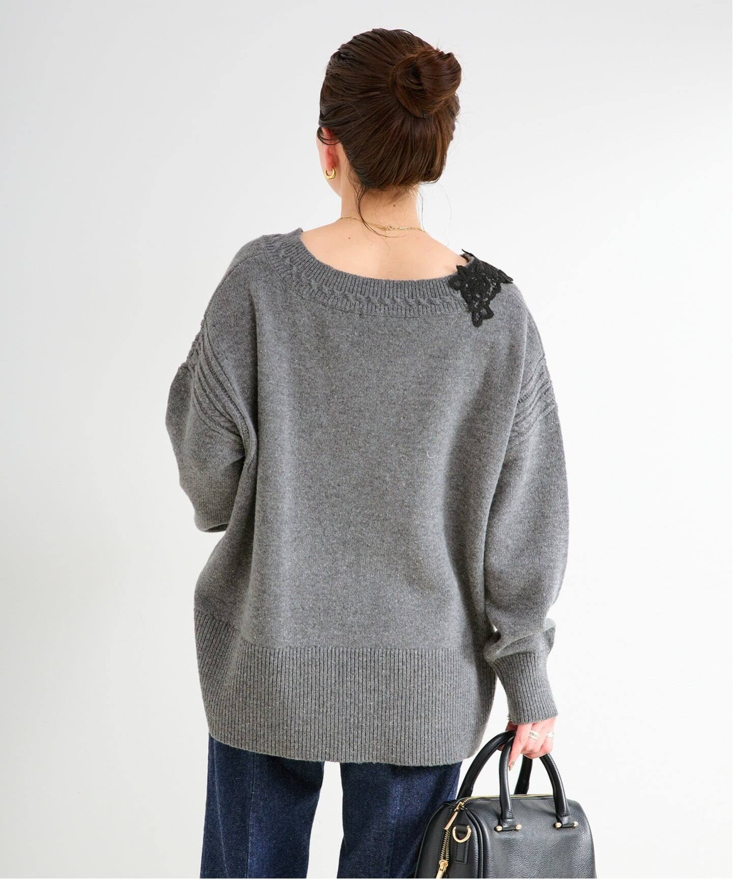 リバーレースニットプルオーバー ニット セーター botanical embroidery lace knit pullover