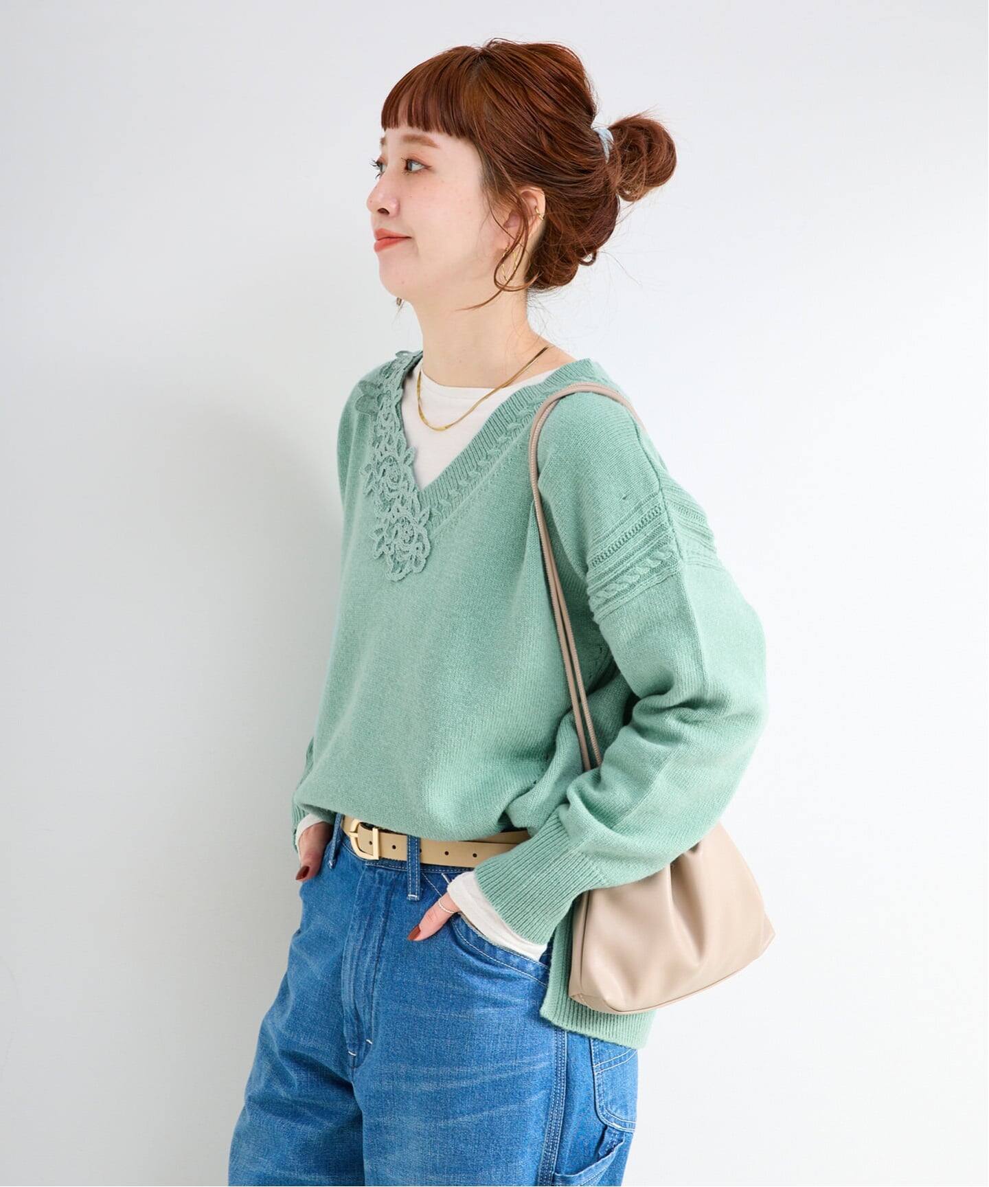 手洗い可 / レース付き7Gニットプルオーバー（ニット／セーター）｜B.C