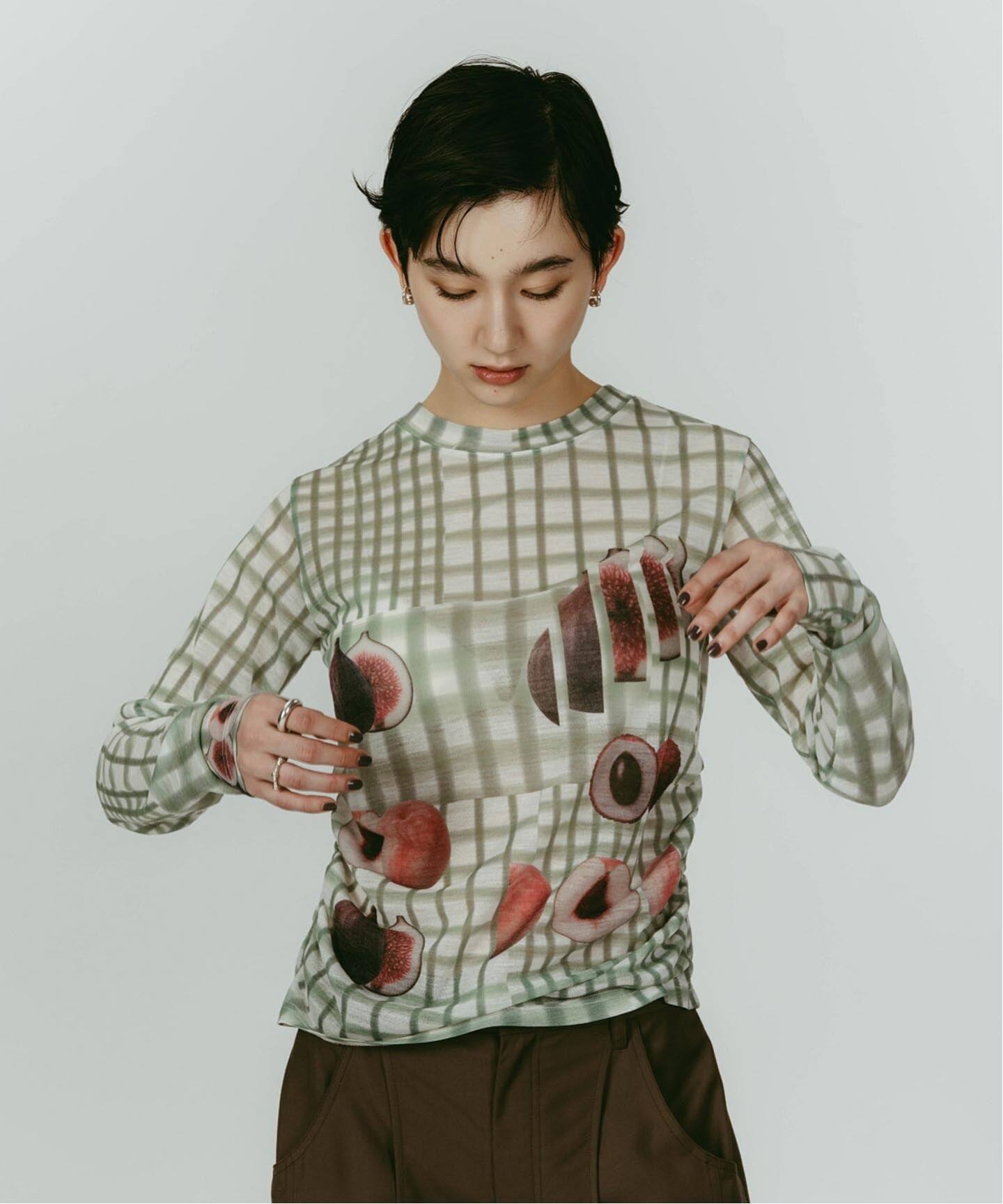 トップス Knuth Marf fruit-check print knit fruit-check print knit/blue | KNUTH MARF