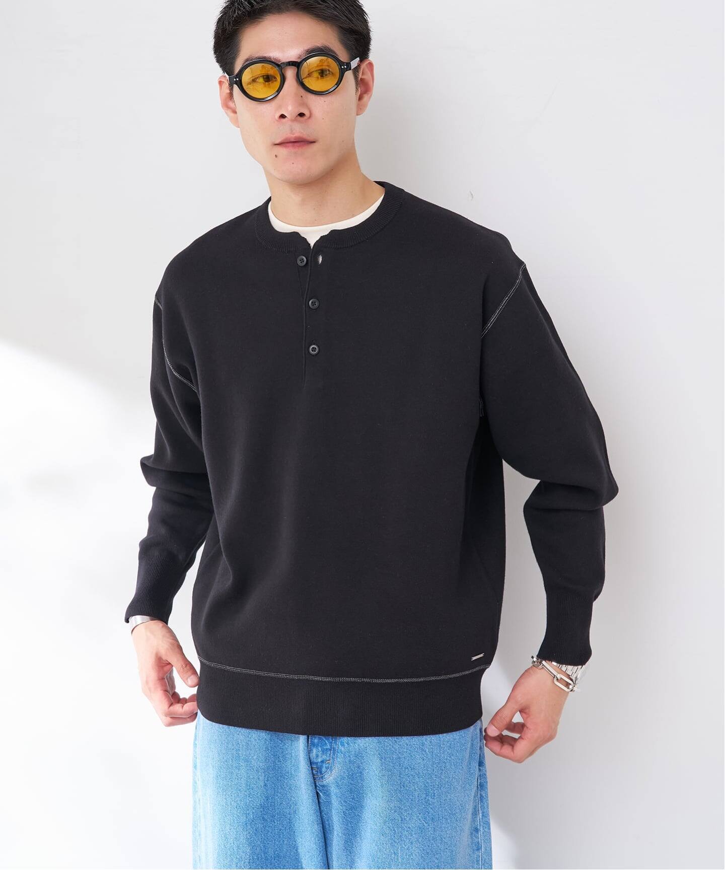 ANTS & ELEPHANTS 2TONE スウェットライクヘンリーネックニット