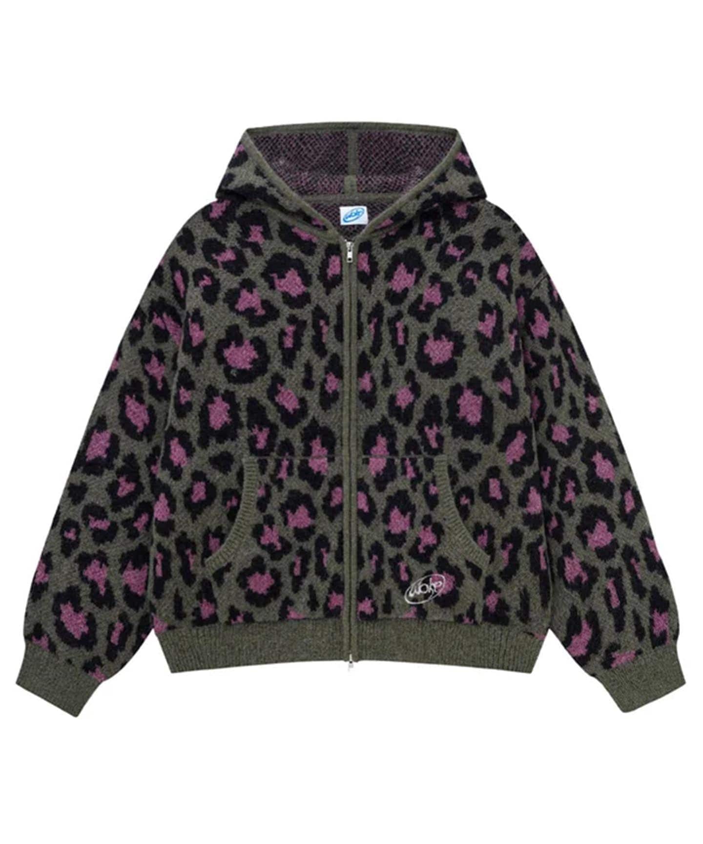 WOKE EDGE / ウォークエッジ LEOPARD MOHAIR ZIP KNIT（パーカー