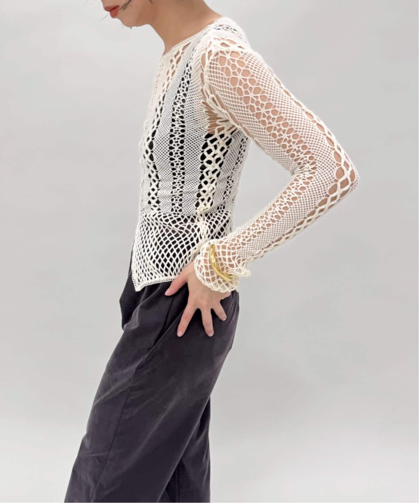 EUCHRONIA/ユークロニア】Stretch lace long sleeve tee(ニット EUCHRONIA/ユークロニア】Stretch lace long sleeve tee(ニット