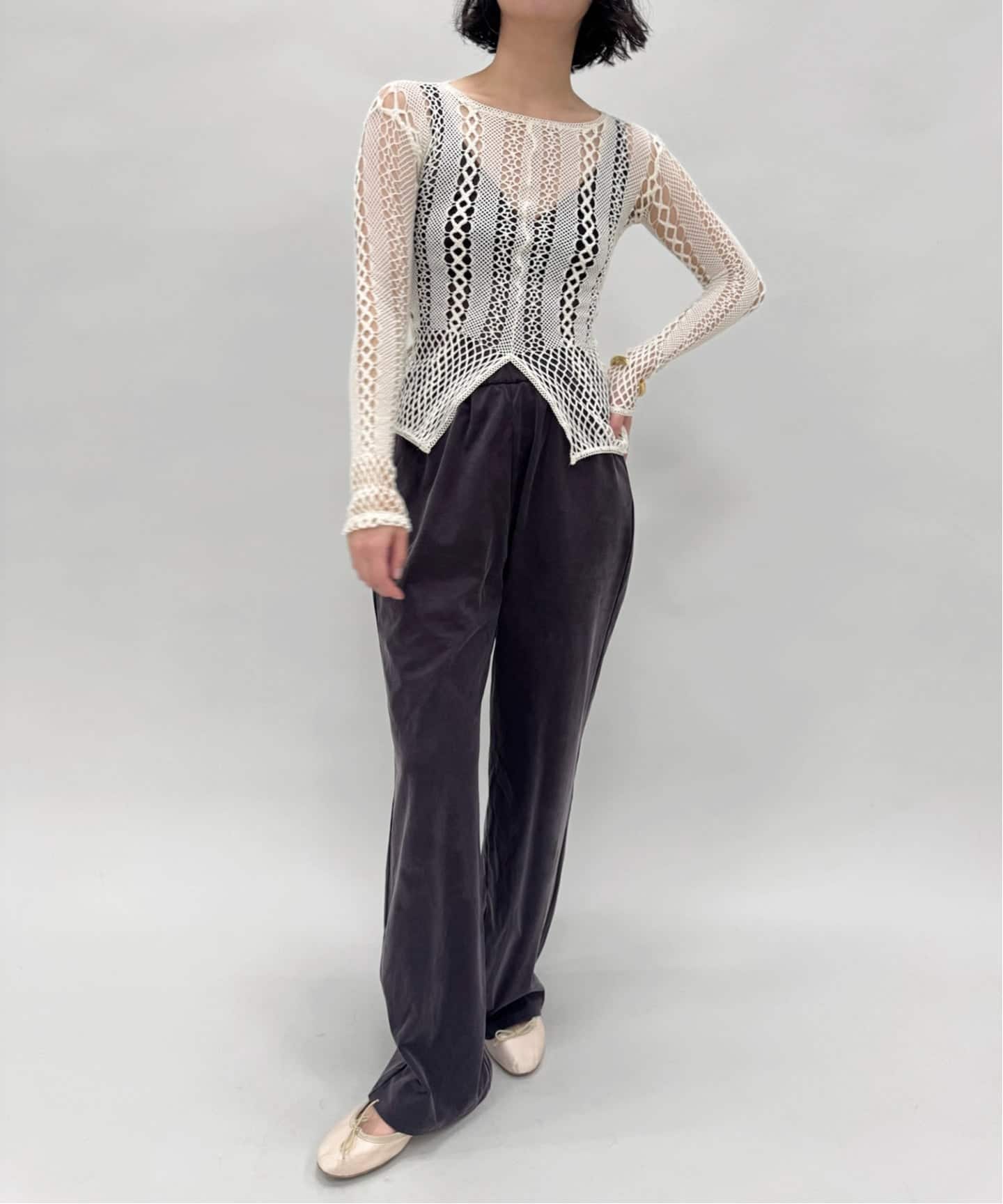 EUCHRONIA/ユークロニア】Stretch lace long sleeve tee（ニット
