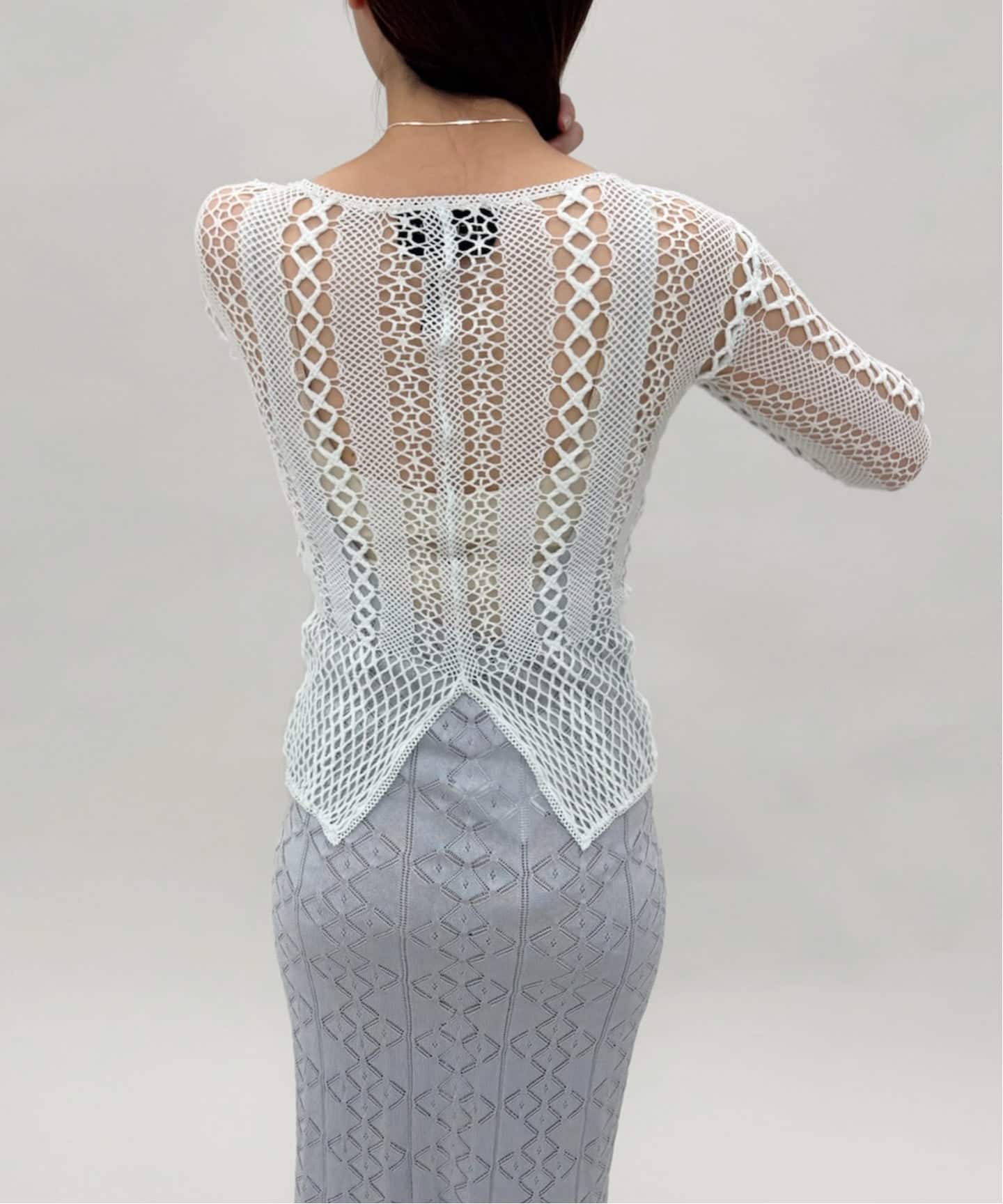 EUCHRONIA/ユークロニア】Stretch lace long sleeve tee（ニット