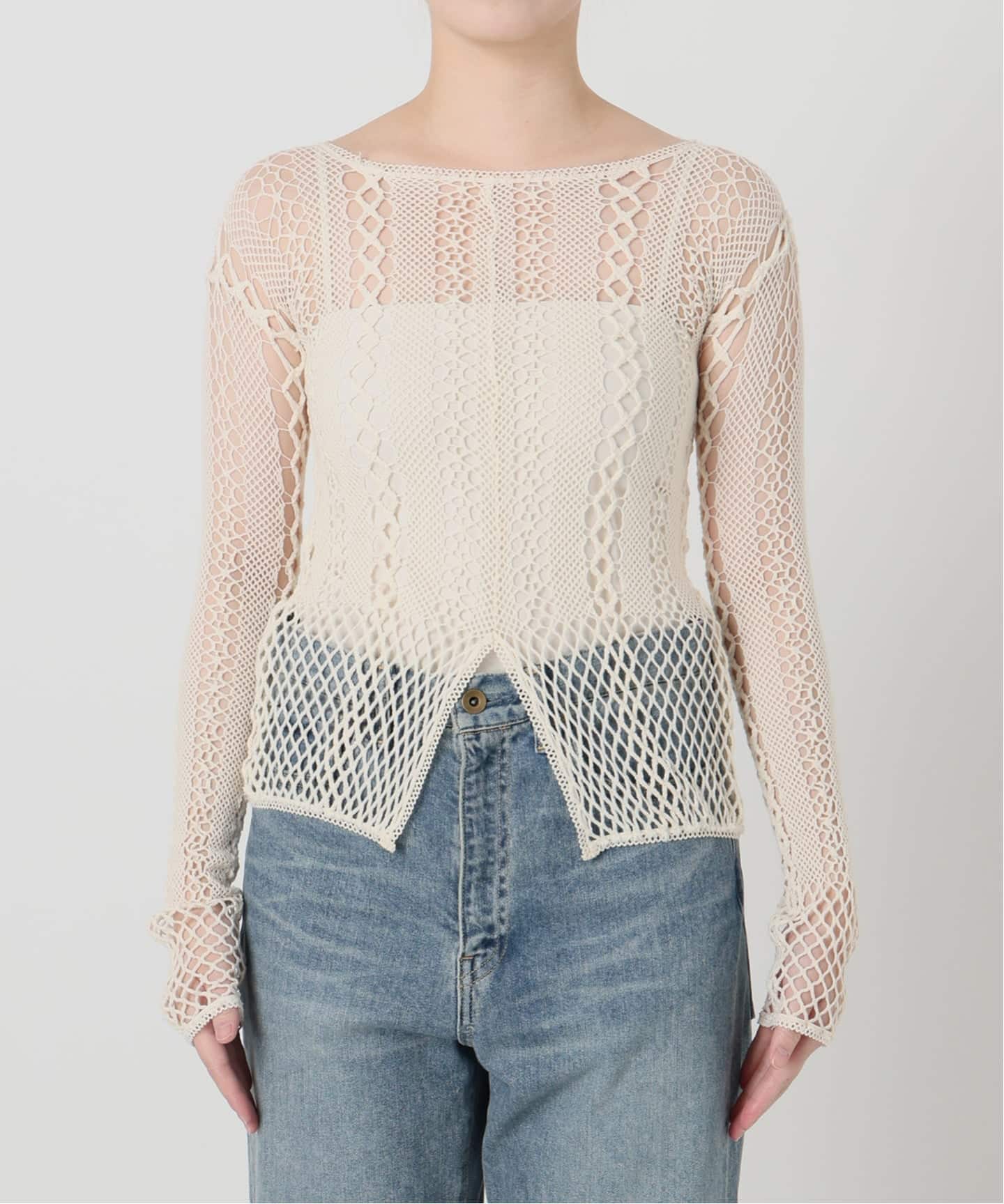 予約》【EUCHRONIA/ユークロニア】Stretch lace long sleeve tee