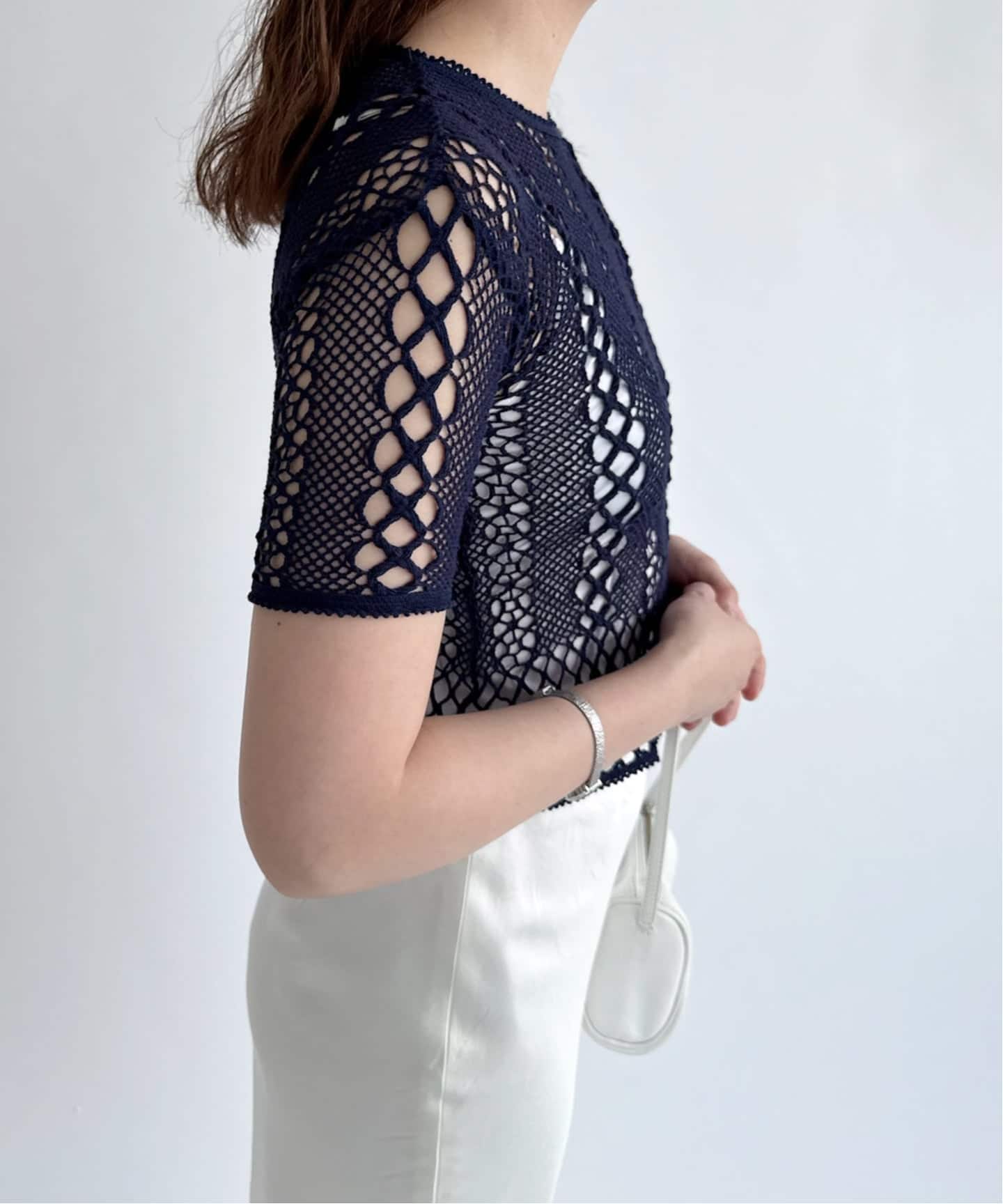 EUCHRONIA/ユークロニア】Stretch lace short sleeve tee（Tシャツ