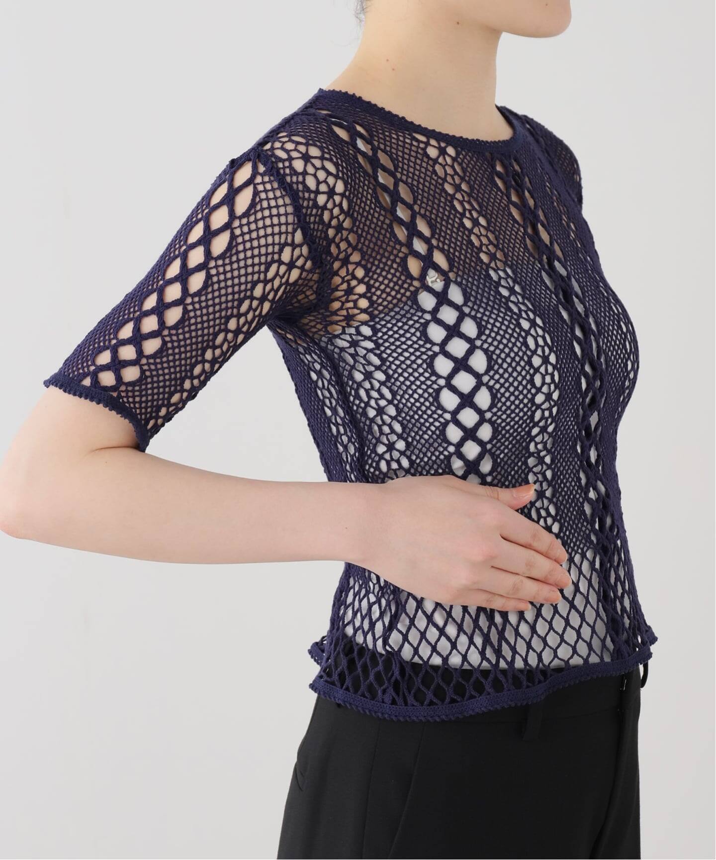 EUCHRONIA/ユークロニア】Stretch lace short sleeve tee（Tシャツ