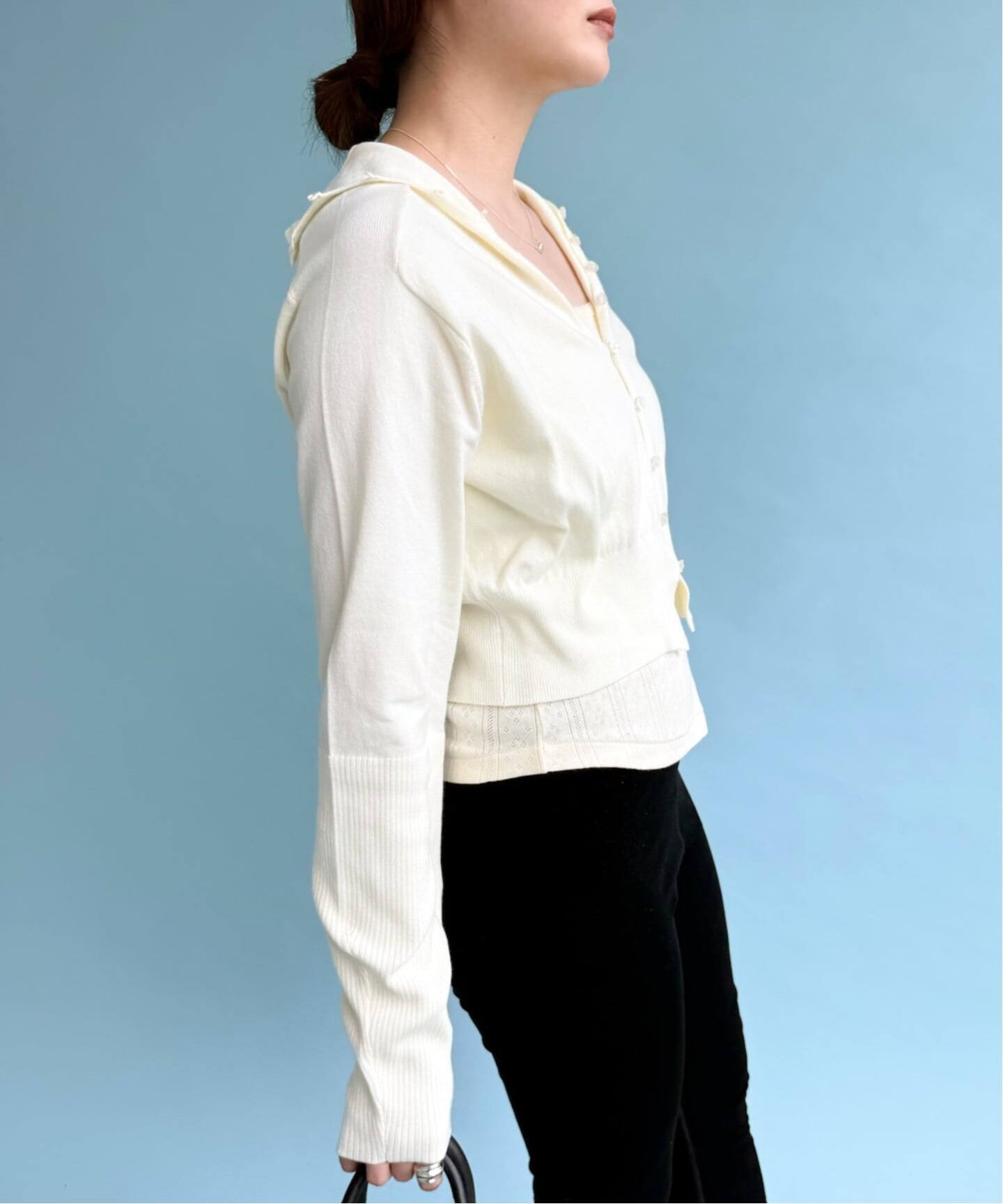 カーディガン EDIT.FOR LULU - vintage white cardigan 予約》HELLA for LULU High Neck Knit Cardigan（カーディガン）｜EDIT