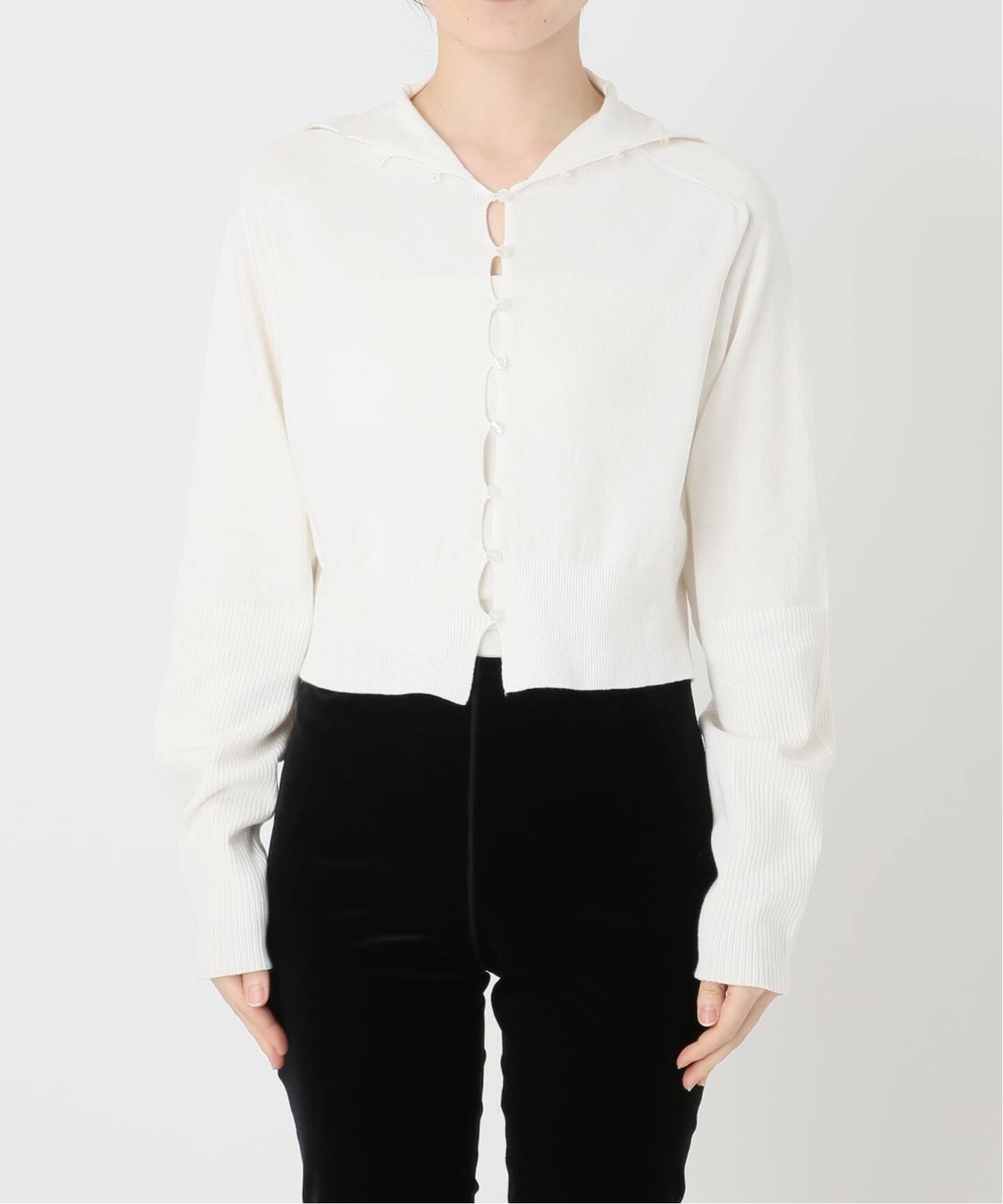 カーディガン EDIT.FOR LULU - vintage white cardigan 予約》HELLA for LULU High Neck Knit Cardigan（カーディガン）｜EDIT