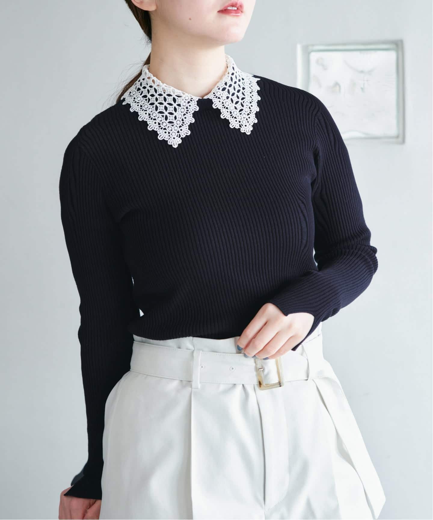 予約》レース襟 RIBホールガーメントプルオーバー（ニット／セーター